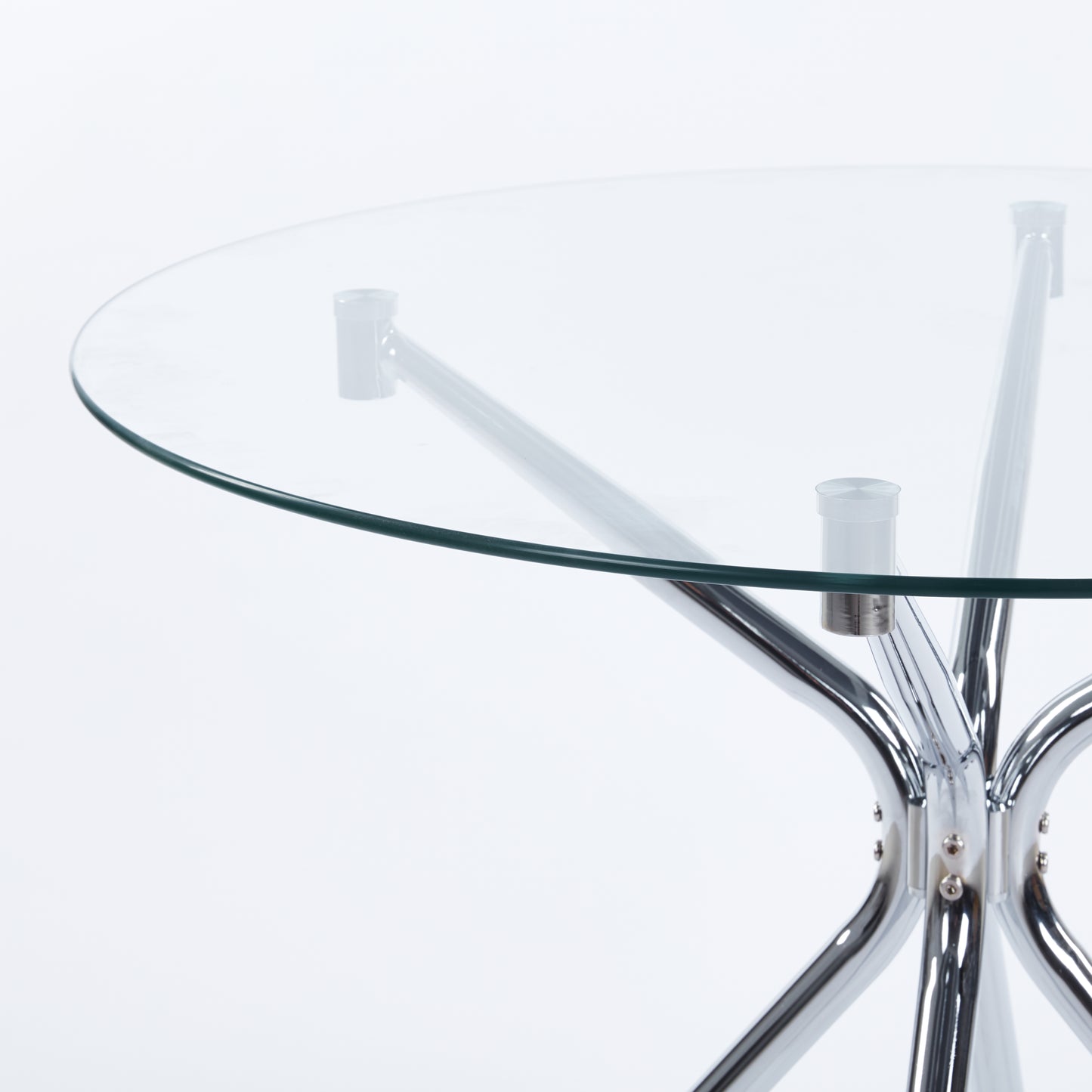 Dining Table With Chrome Metal Leg And Tempered Glass,Modern Space Saving Kitchen Table For Living Room,chrome Color Metal Legs