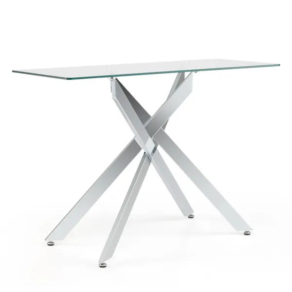 45 Inch Tempered Glass Entryway Table, Silver Chrome Metal Console Table With Adjustable Feet For Home Decor