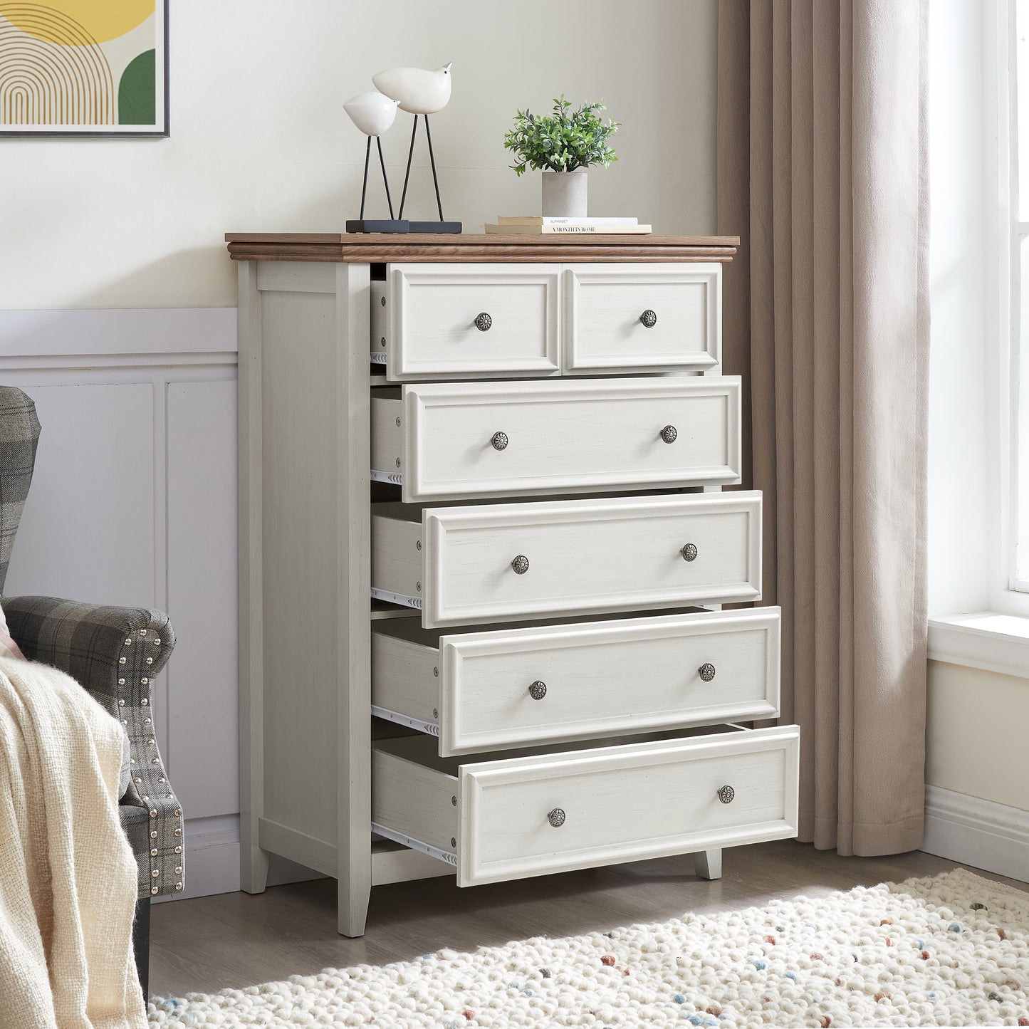 Modern 6 Drawers Dresser 6 Drawers Cabinet,Chest Of Drawers Closet Organizers And Storage Clothes Storage Drawers Cabinet For Living Room, Farmhouse Dresser Organizer BEIGE