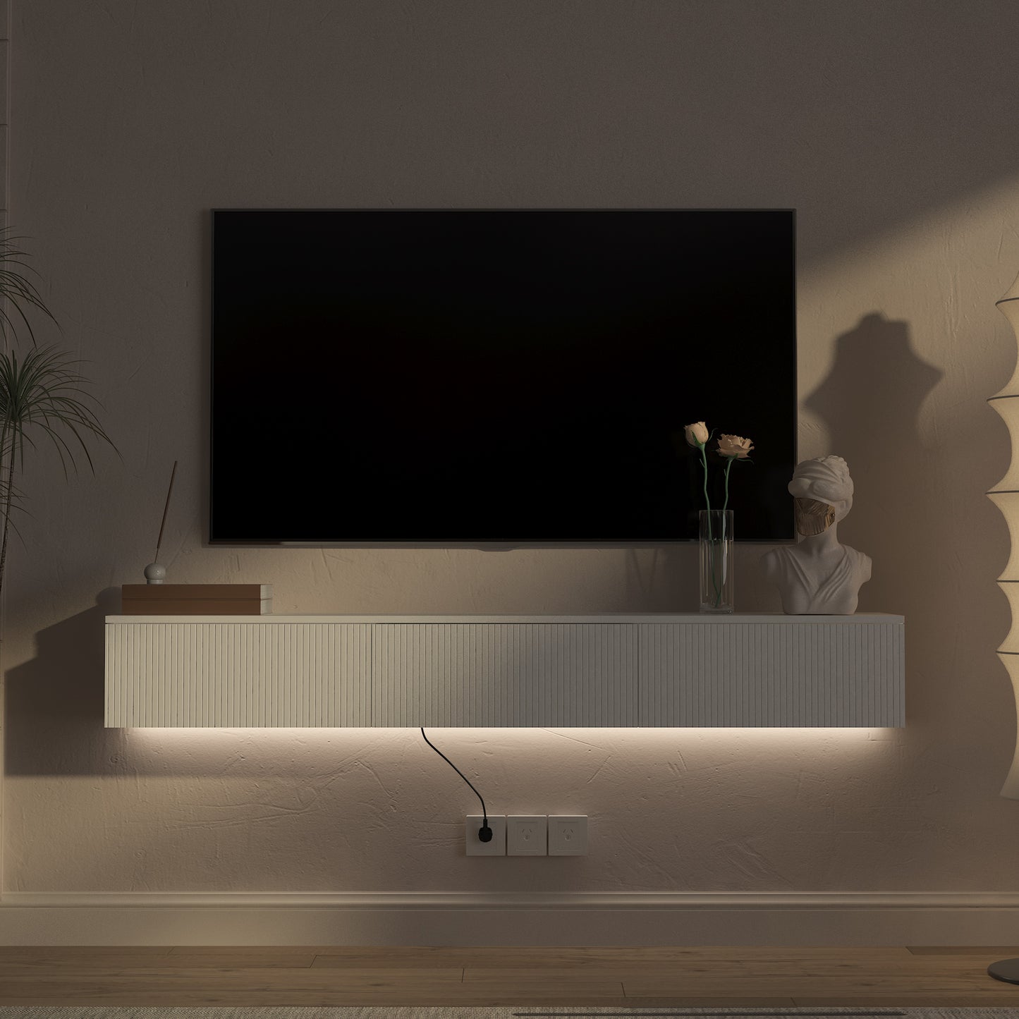 Floating TV Stand Wall Mounted With 16 Color LEDs,65inch Modern TV Stand, Floating TV Cabinet Entertainment Center For 55 60 65 Inch TV