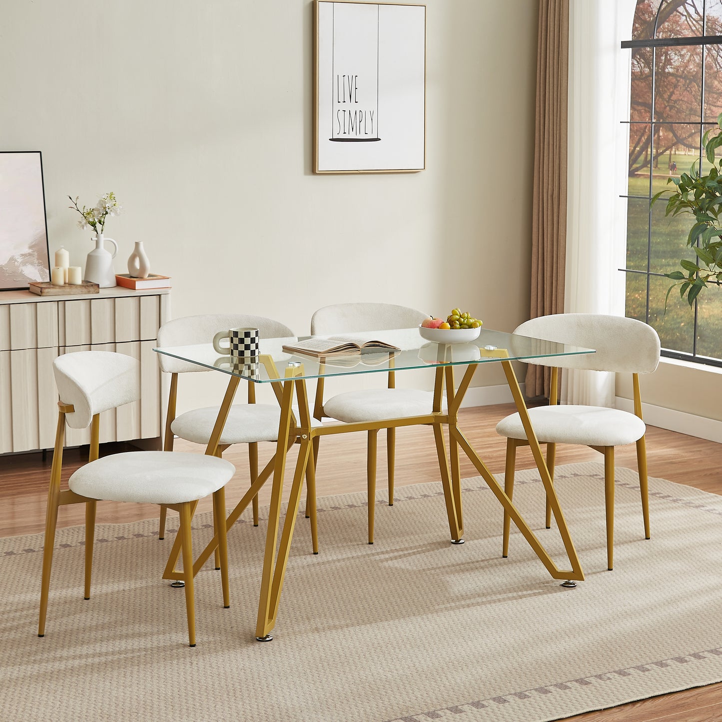 47.3-inch Rectangular Glass Dining Table, Suitable For 1-6 People, Modern Style Home Kitchen Dining Table, Equipped With Sturdy Metal Table Legs,suitable For Dining Room,living Rooms, Offices, Gold