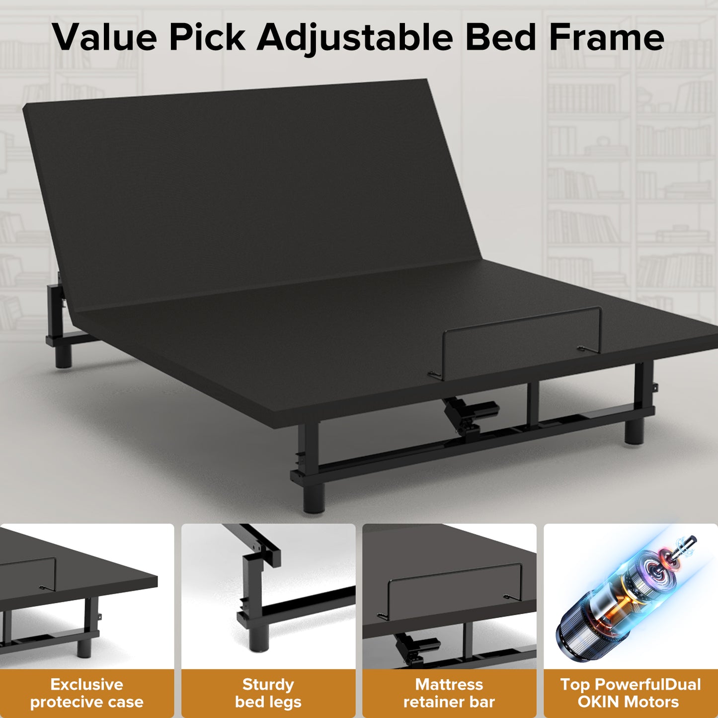 Adjustable Bed Base Frame Queen Bed Frame With Head And Foot Incline Wireless Remote 4 Ports USB, Under-Bed Nightlights, Zero Gravity Quiet Motor Black Queen