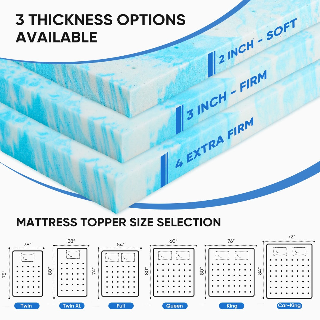 Memory Foam Mattress Topper With Cooling Gel, Pressure Relief & Breathable Comfort Bed Topper