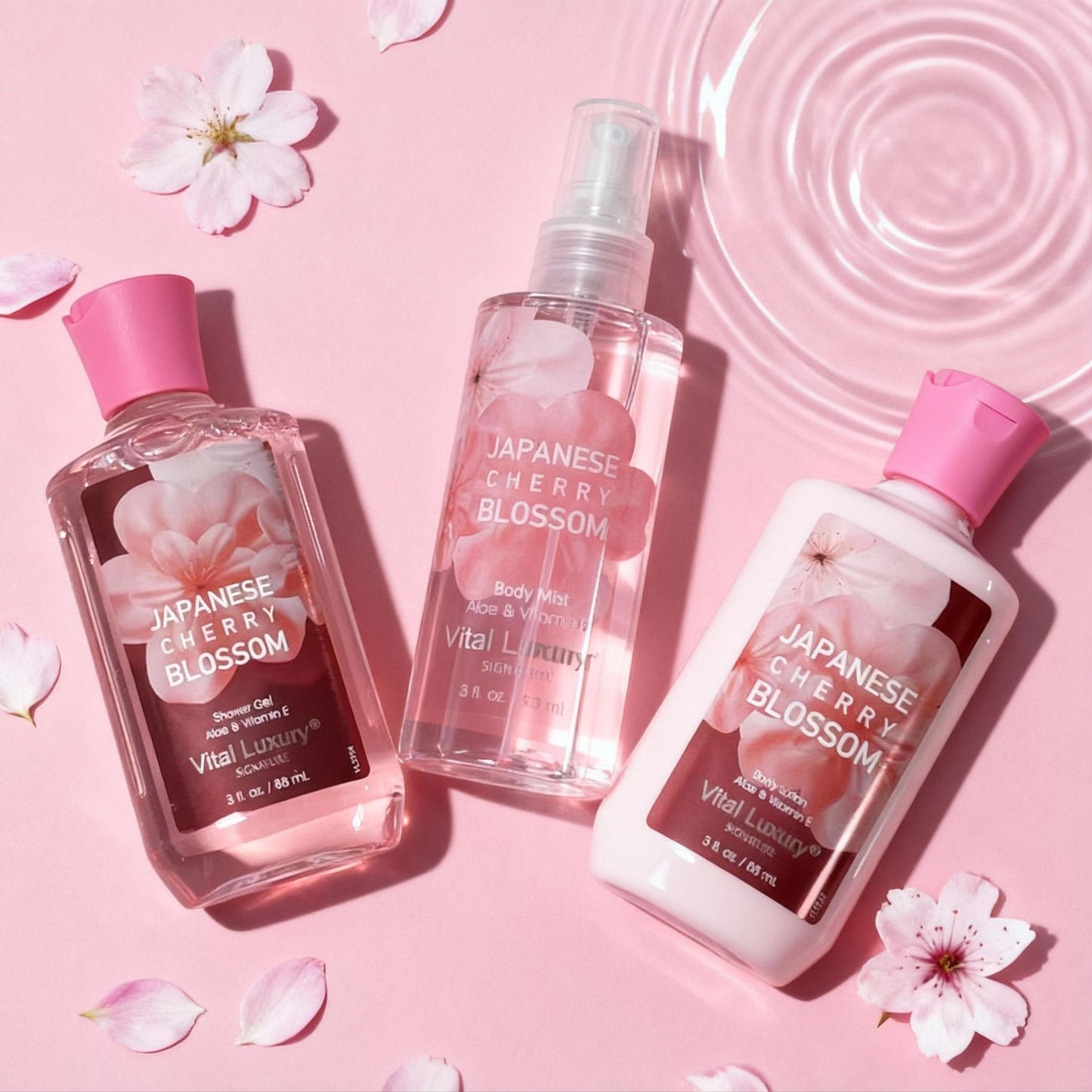 3-piece Set Japanese Cherry Blossom Spa Set With Natural Extracts-Shower Gel, Body Lotion, Body Mist, Bath And Body Gift Set For Women And Girls, Body Care Travel Set For Birthday Mother's Day Gifts