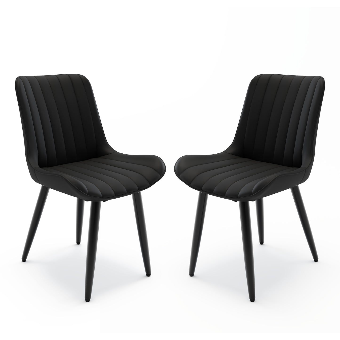 Set Of 2 Modern PU Leather Dining Chairs With Thick Cushions & Metal Legs, Armless Faux Leather Side Chairs For Kitchen, Dining Room