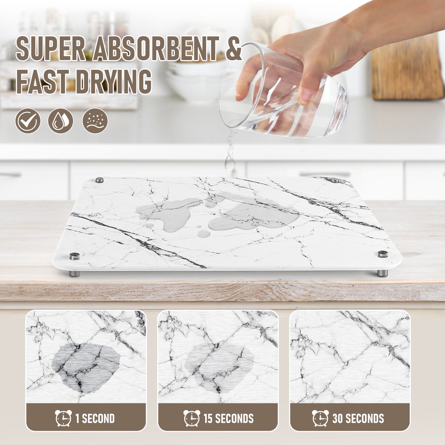 15.75 In. X 11.81 In. White Marble Look Stone Drying Mat For Kitchen, Water Absorbent Diatomaceous Stone Dish Drying Mat--Prohibited From Being Sold On Wayfair And Amazon Platforms
