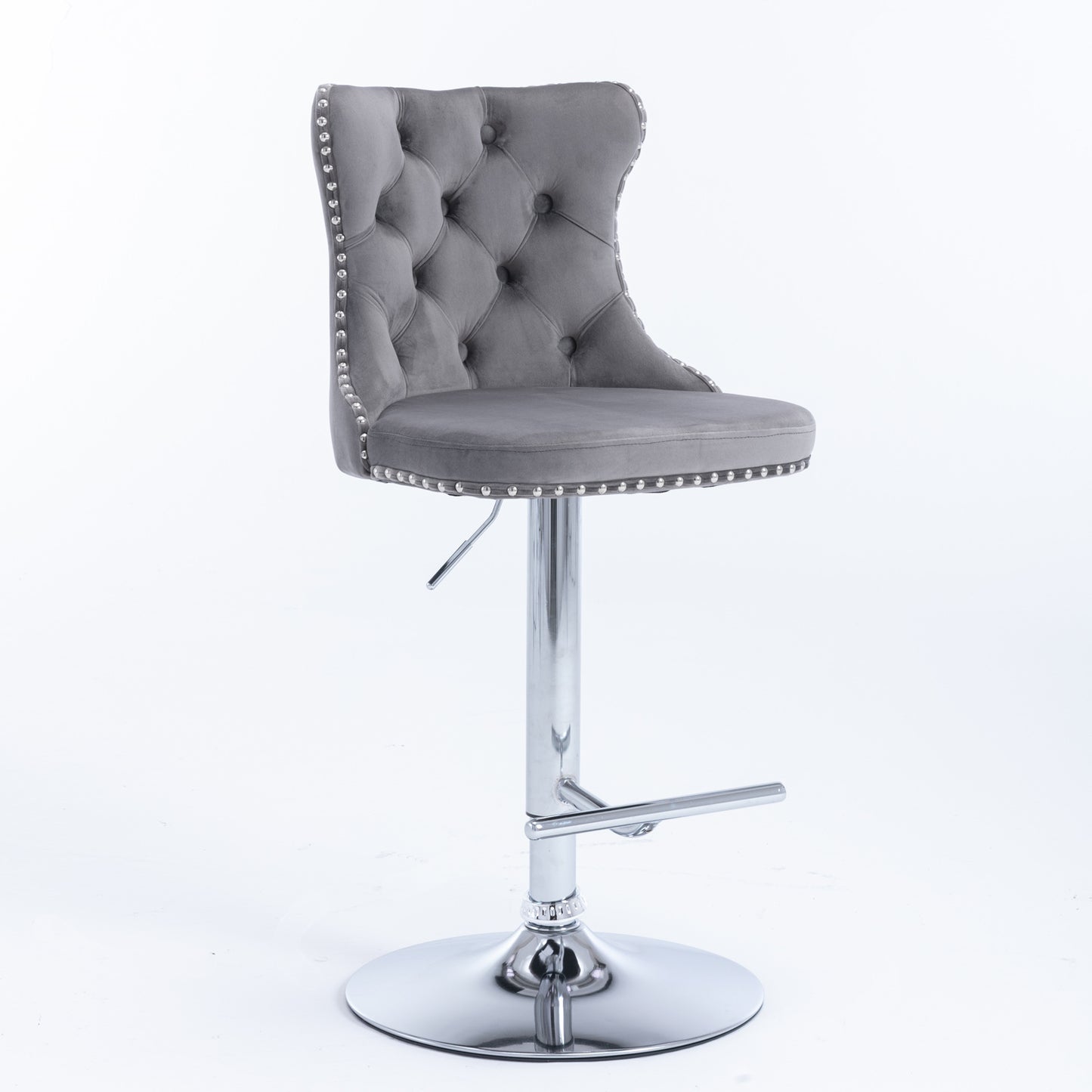 Swivel Velvet Barstools Adjusatble Seat Height From 25-33 Inch, Chrome Base Bar Stools With Backs Comfortable Tufted For Home Pub And Kitchen Island,Set Of 2, AS1712GY, Gray
