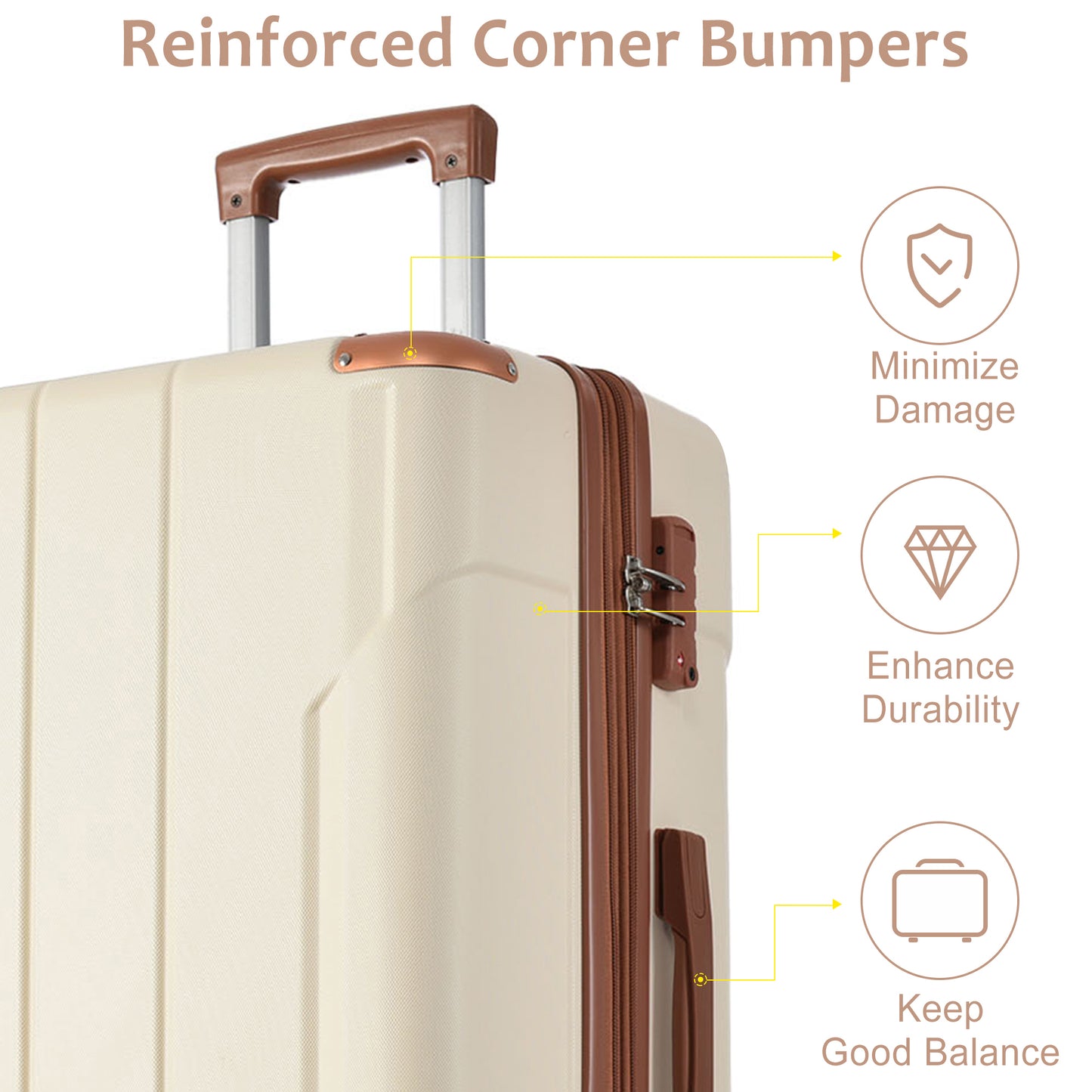 Hardshell Luggage, Lightweight Durable ABS Suitcases With Double Wheels, Expandable 24-inch Checked Luggage 24 White Brown