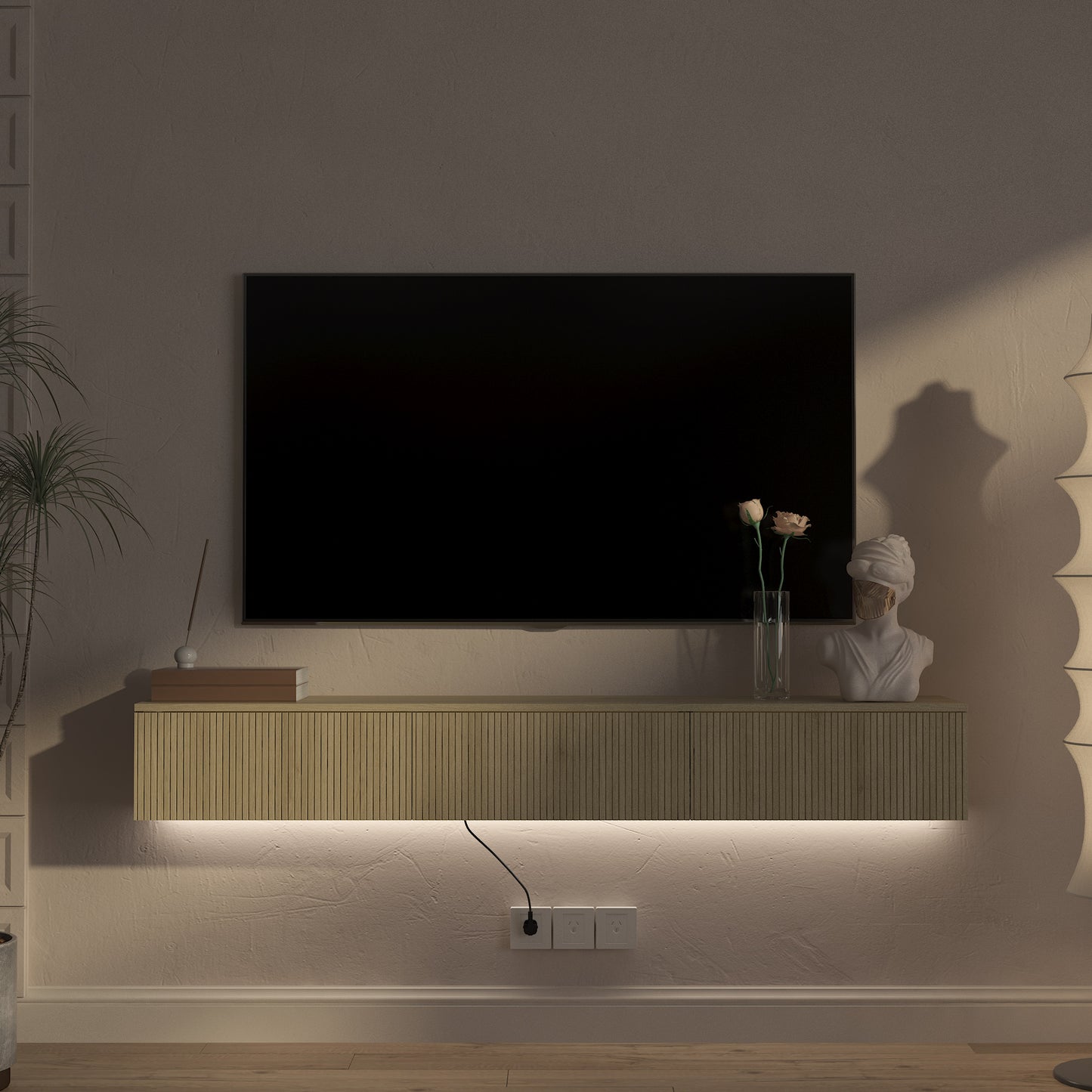 Floating TV Stand Wall Mounted With 16 Color LEDs,65inch Modern TV Stand, Floating TV Cabinet Entertainment Center For 55 60 65 Inch TV