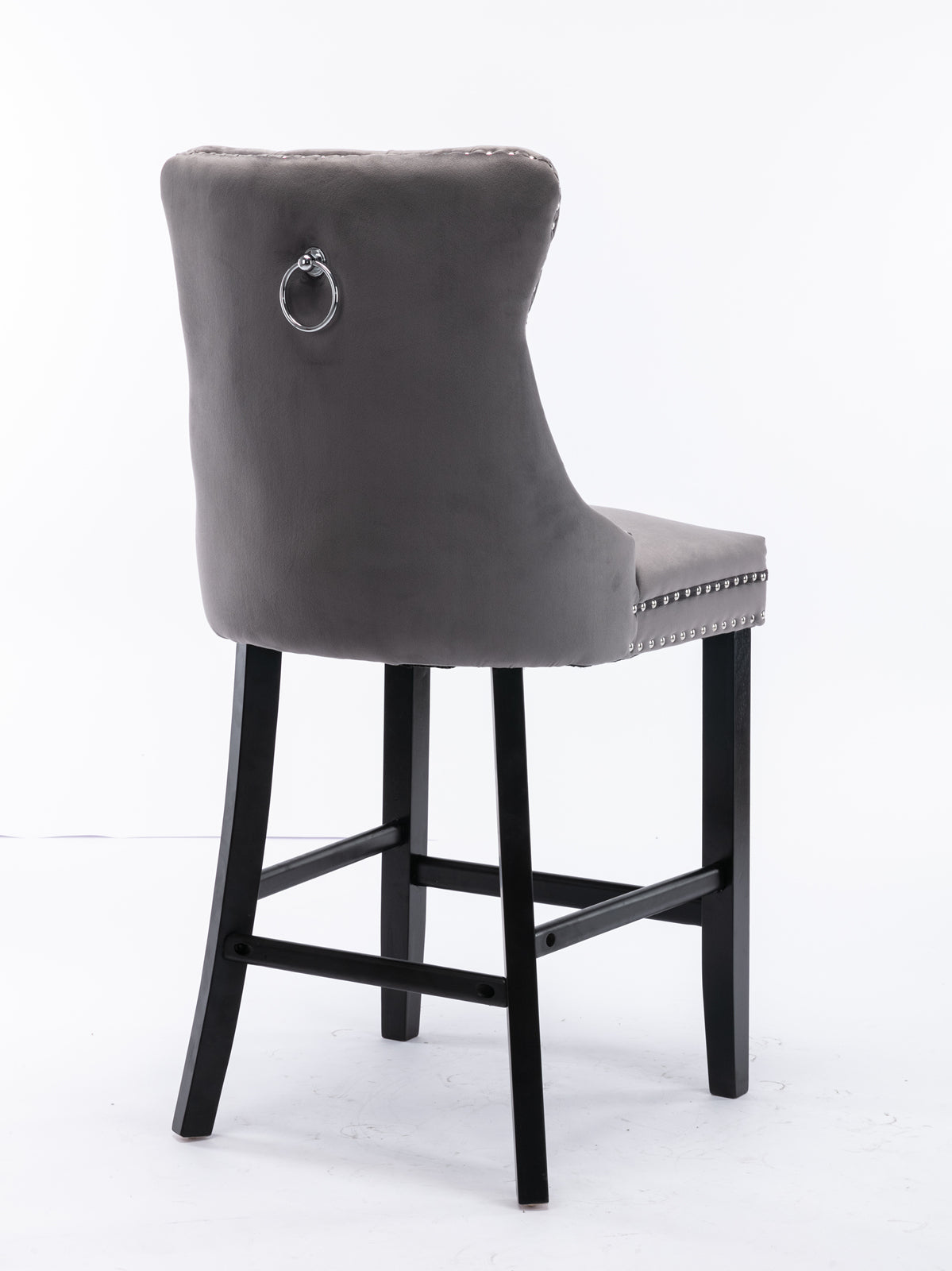 Contemporary Velvet Upholstered Barstools With Button Tufted Decoration And Wooden Legs, And Chrome Nailhead Trim, Leisure Style Bar Chairs,Bar Stools, Set Of 2 Gray,SW1902GY