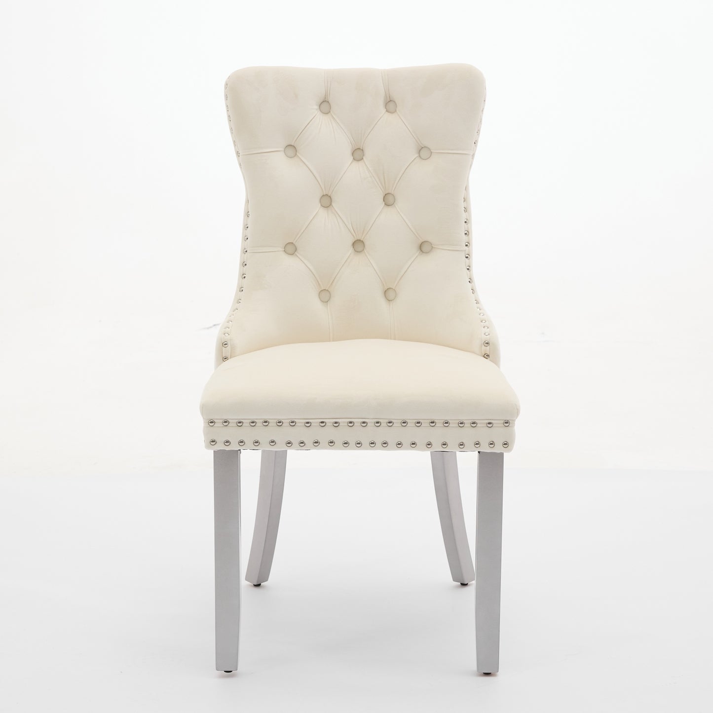 A&A Furniture, Nikki Modern, High-end Tufted Solid Wood Contemporary Velvet Upholstered Dining Chair With Wood Legs Nailhead Trim 2-Pcs Set, Milky White