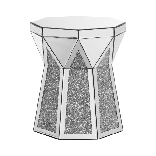 Drum Style Coffee Table With Mirror Crystal Inlay, Polygonal Silver Decorative Table, Modern Design Luxury Modern Furniture, 20 Inch About 50 Centimeters Low Coffee Table, Suitable For Living Room