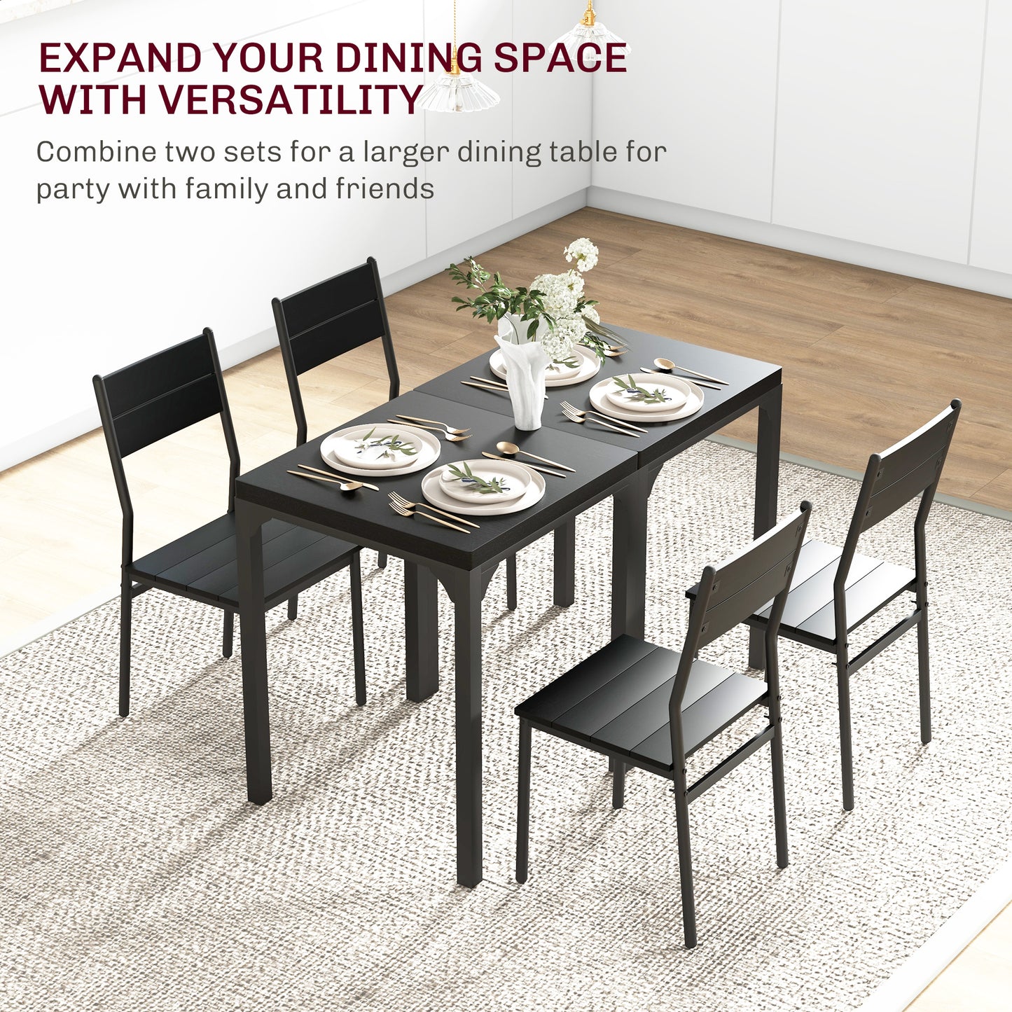 3 Piece Dining Room Set for 2, Dining Table Set for Breakfast Nook, Small Space, Apartment, Space Saving, Black