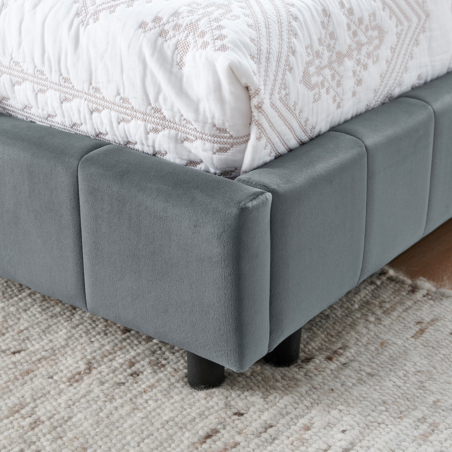 Full Size Upholstered Tufted Bed Frame, Sofa Bed Frame With Comfortable Backrest And Armrests, Full Size Bed For Bedroom, Living Room,Velvet, Grey 80.5x59x30.5