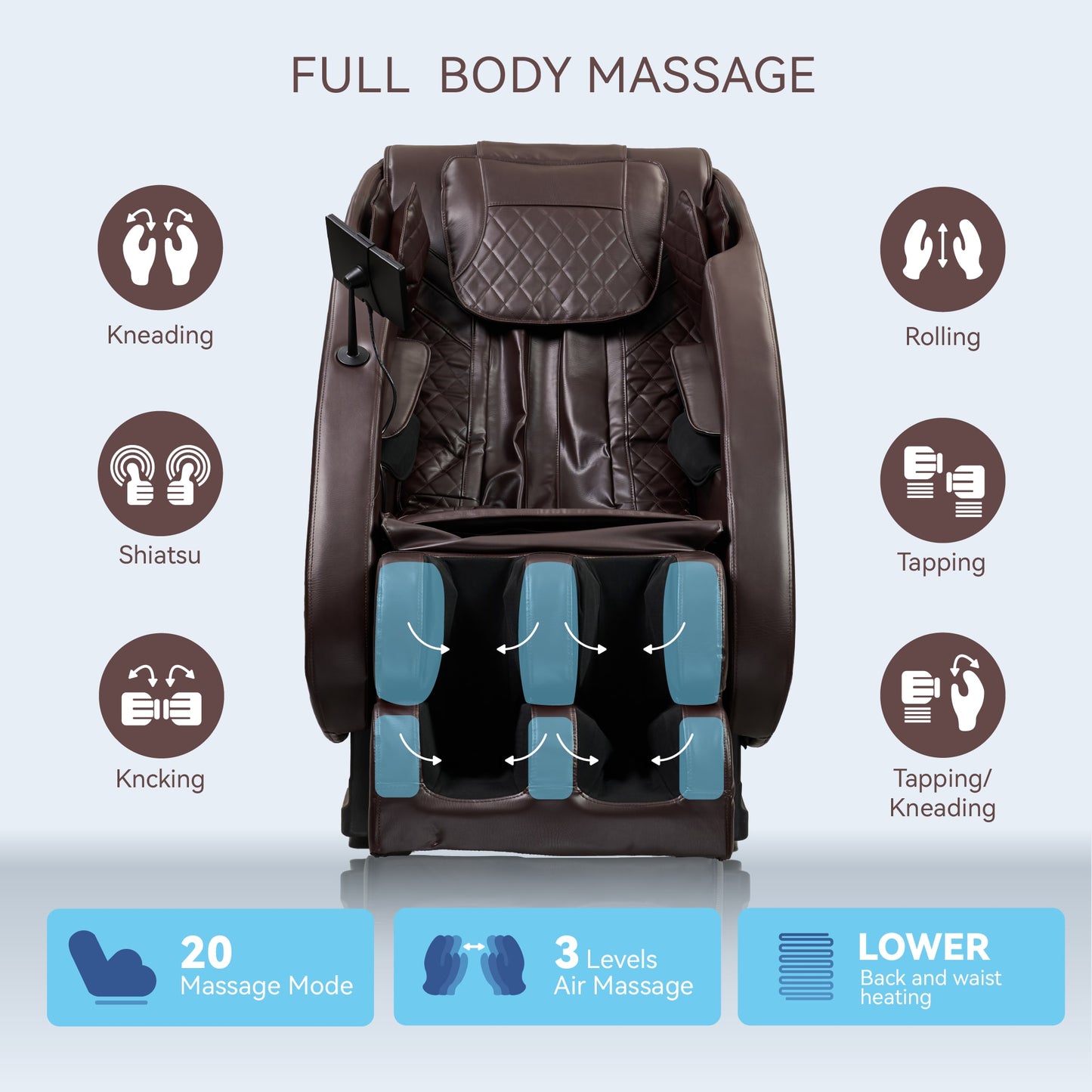 Massage Chairs Full Body Massage Recliner With Foot Roller,Airbag Massage SL Track, Zero Gravity, Bluetooth Speaker,Brown