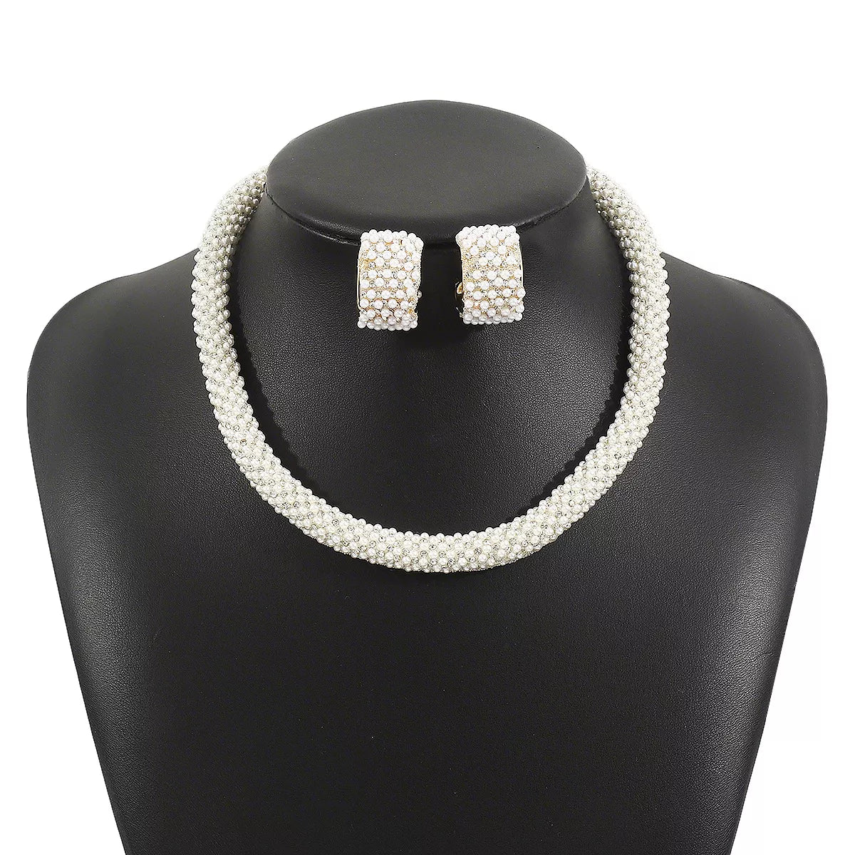 Pearl Embellished Earrings and Necklace Jewelry Set