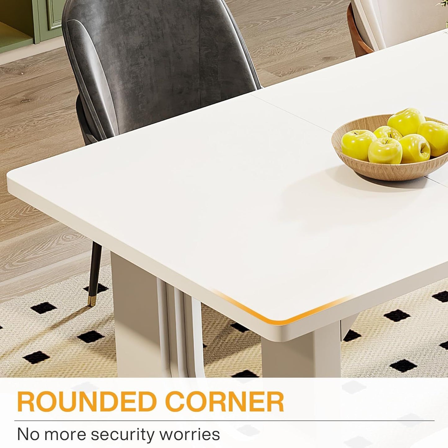 Modern Dining Table For 6 To 8 People, 71" Large Kitchen Dining Table With Wood Pedestal Base, Rectangular Long Dinner Table