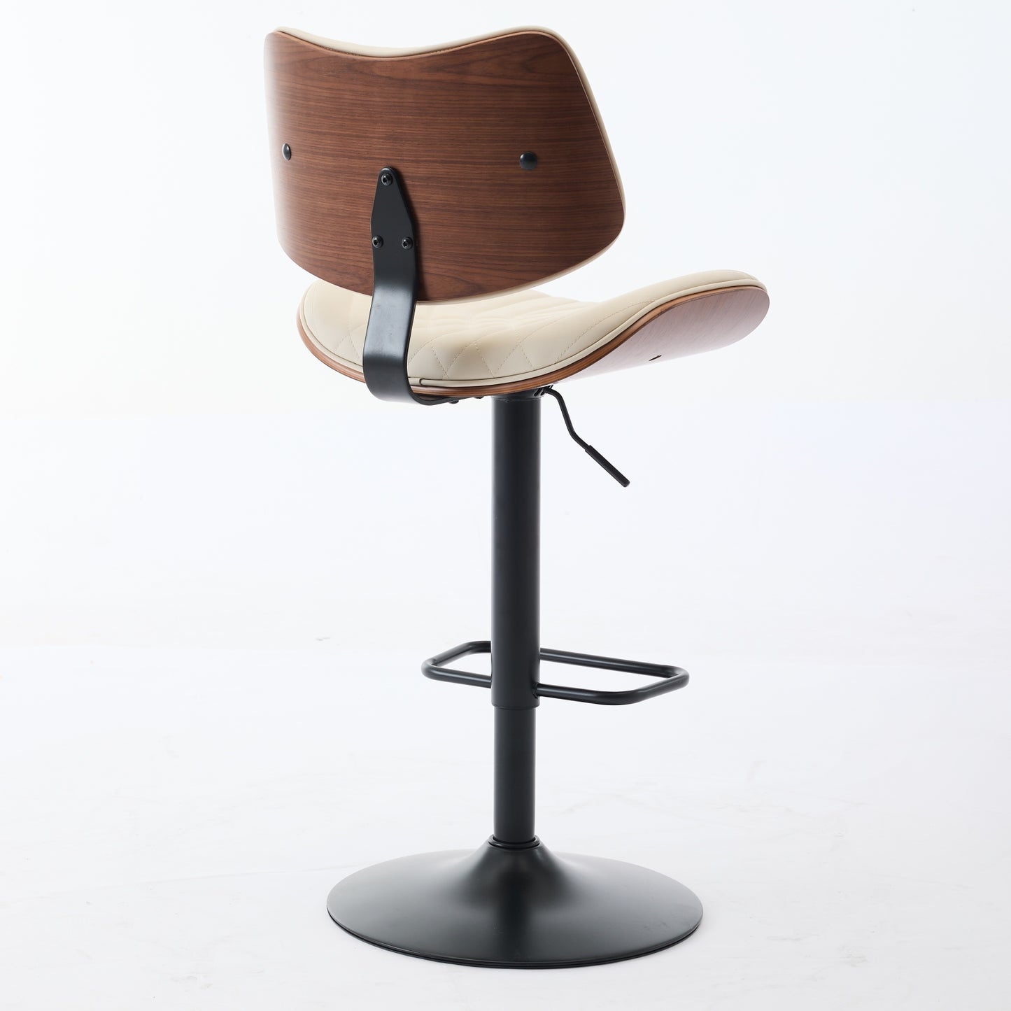 Walnut Bentwood Bar Stools Mid Century Modern Adjustable Counter Height Black Leather Upholstered 360 Swivel Bar Chairs For Kitchen Island Dining Room Cafe, 1 Chair 1carton,Beige