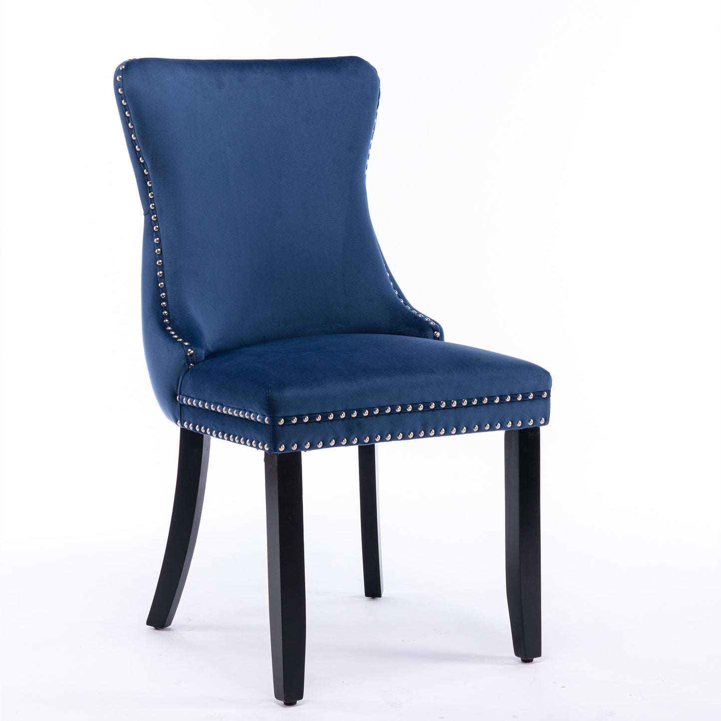 A&A Furniture,Upholstered Wing-Back Dining Chair With Backstitching Nailhead Trim And Solid Wood Legs,Set Of 2, Blue,SW8809BL, KD