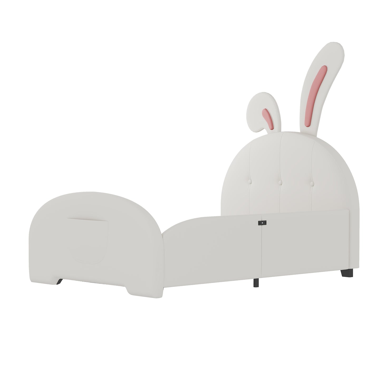 Twin Size Upholstered Rabbit-Shape Princess Bed ,Twin Size Platform Bed With Headboard And Footboard,White
