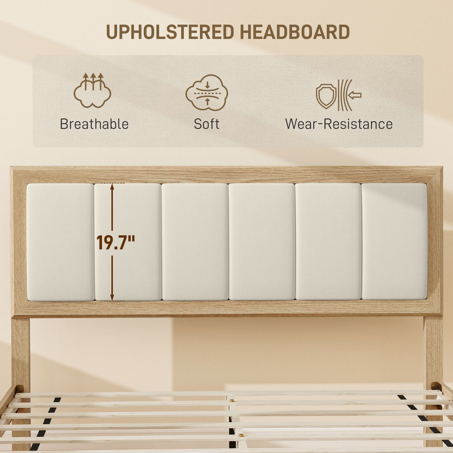 Full Bed Frame with Headboard Full Size Platform Bed Frame with Wooden Slats No Box Spring Needed Easy Assembly Oak