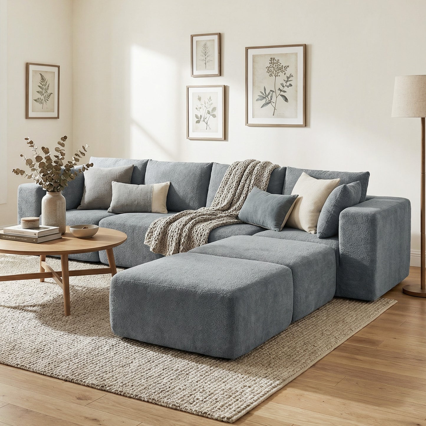 Modular Sectional Sofa, Boneless U-Shape Sectional Couch with 2 Ottomans, Dark Gray
