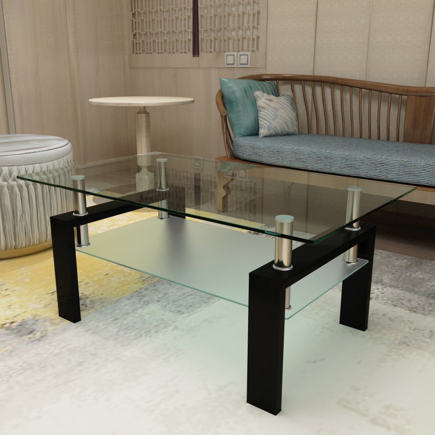 Rectangle Glass Coffee Table, Clear Coffee Table, Modern Side Center Tables For Living Room, Living Room Furniture