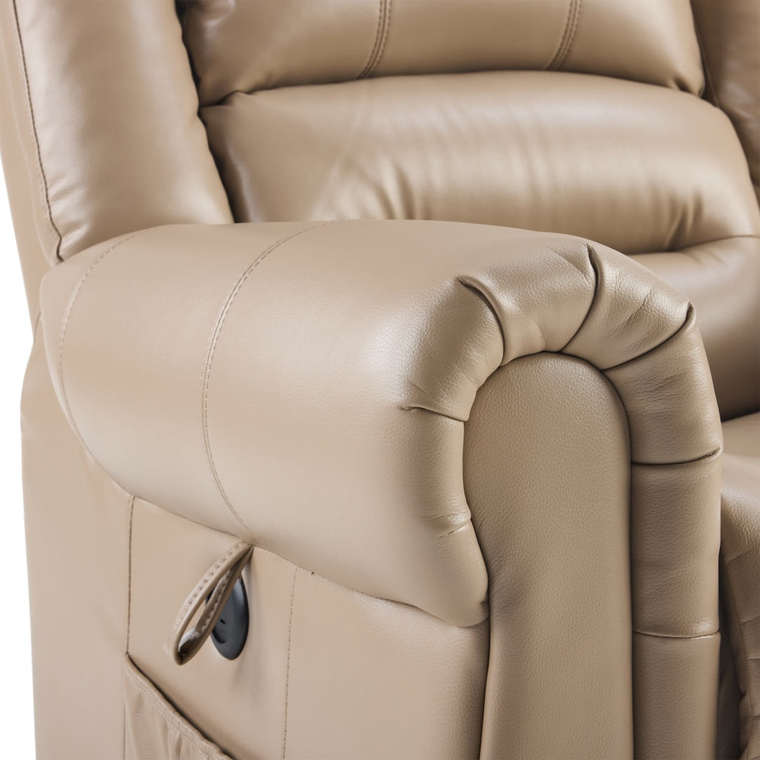 Power Lift Recliner Chair With Massage & Heat, Single Motor Lift Chair, Breathable PU Faux Leather, USB & Type-C, Side Pockets, Light Brown