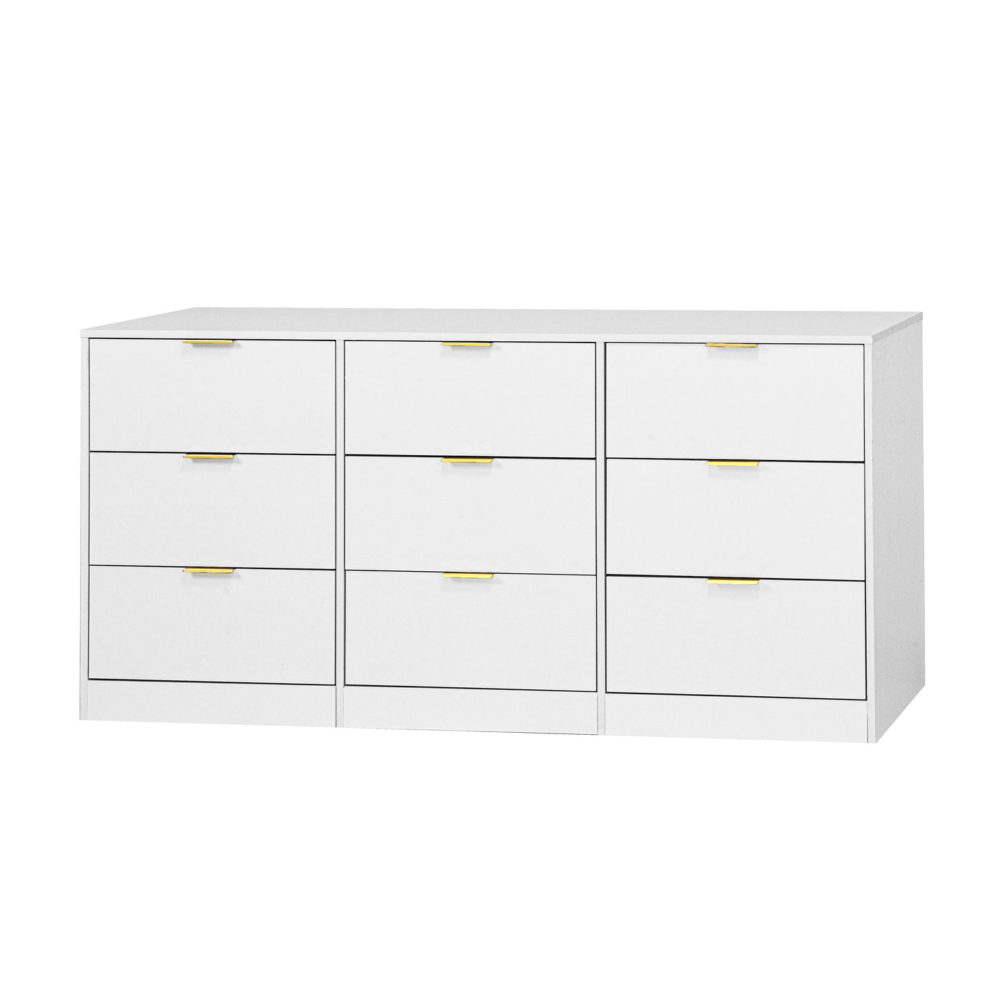White 9 Drawer Dresser, 63 Large Deep Chest Of Drawers, Wooden Dresser Storage Cabinet With 9 Drawers For Bedroom, Long Dressers For Living Room, Hallway