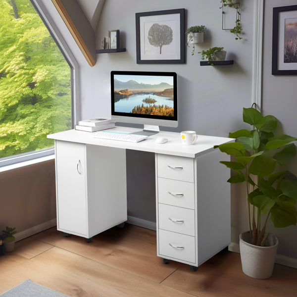 White 120X54X81cm One Door Four Drawers Computer Desk Nail Art Table 1PC