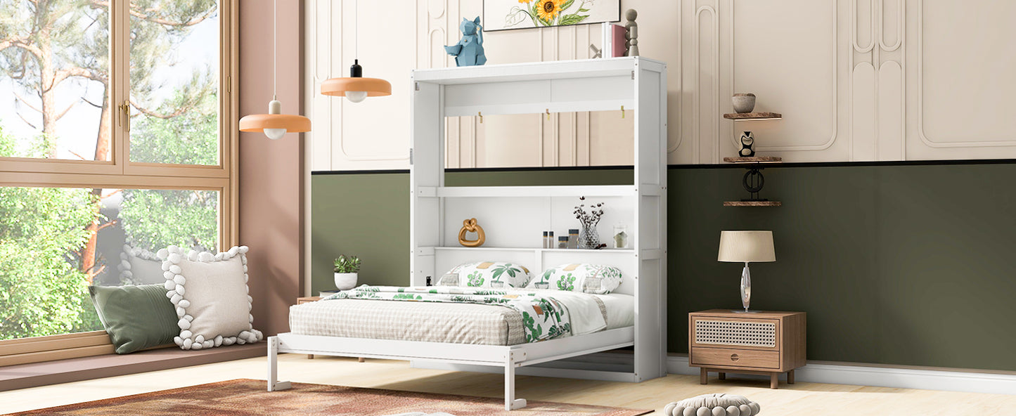 Queen Size Murphy Bed Wall Bed With Shelves,White