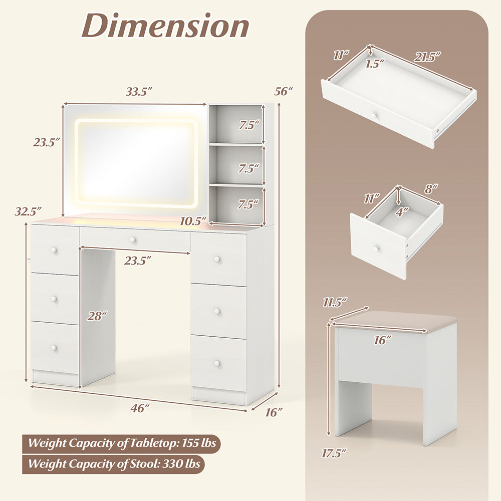 Vanity Desk With Mirror And Lights Makeup Dressing Table Vanity Table And Stool Set