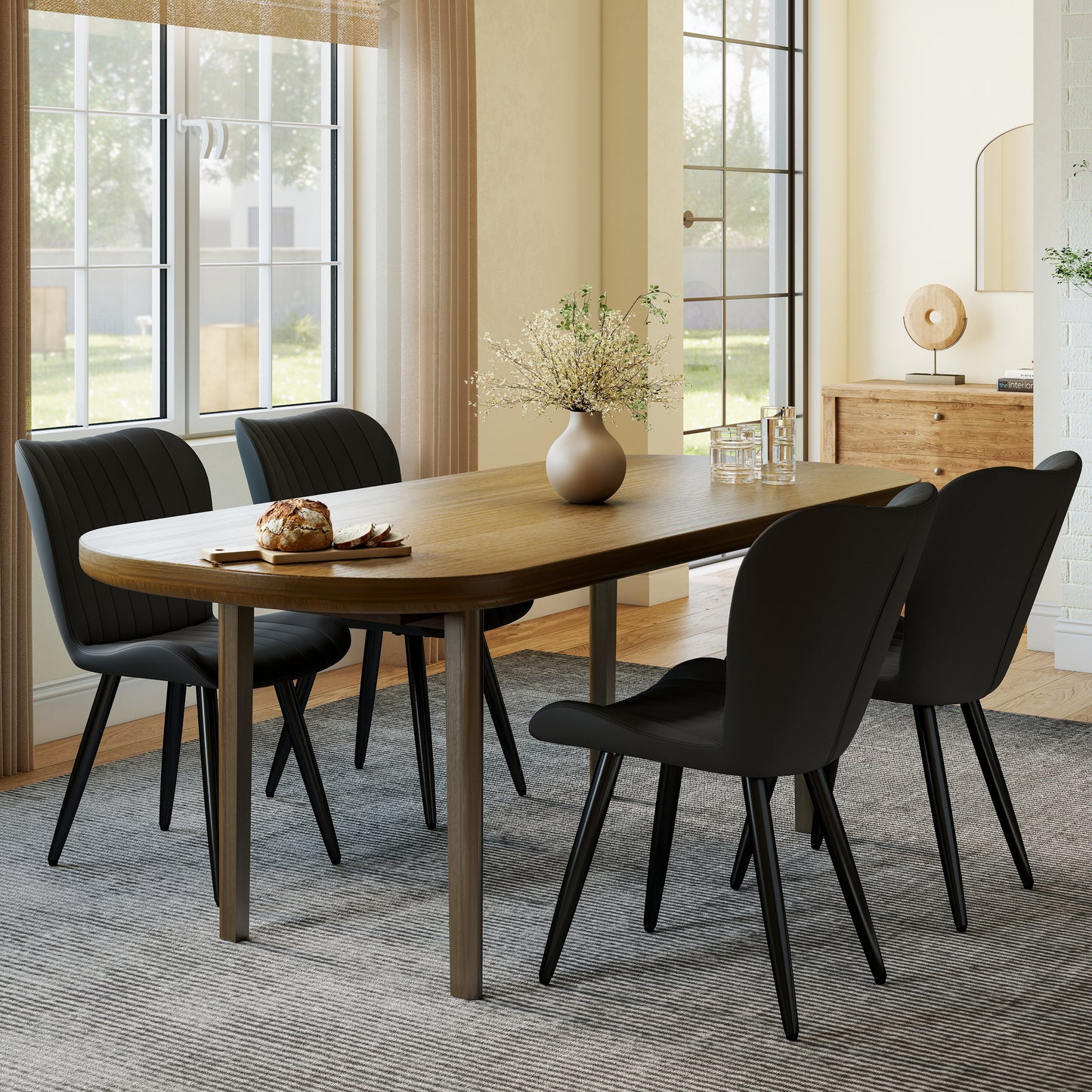 Set Of 2 Modern PU Leather Dining Chairs With Thick Cushions & Metal Legs, Armless Faux Leather Side Chairs For Kitchen, Dining Room
