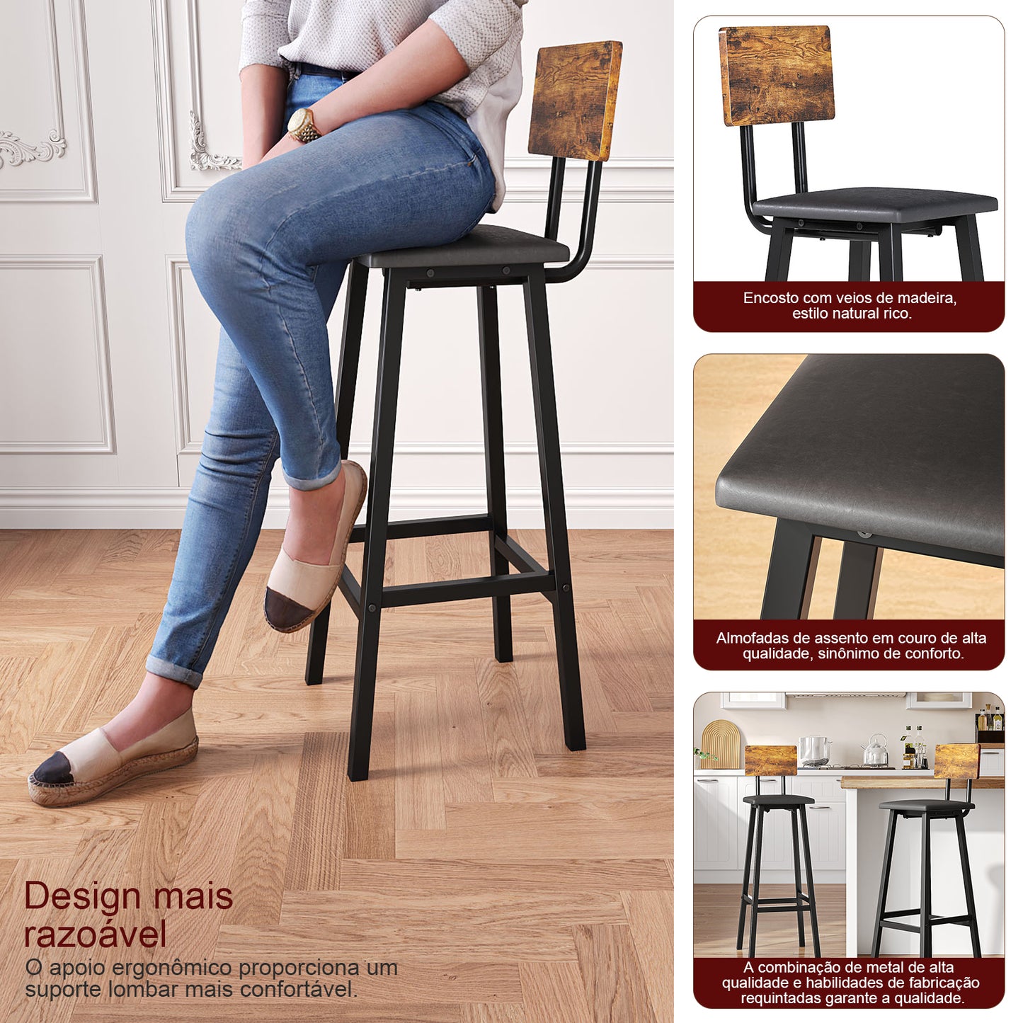 2 Bar Stools, Bar Height Stools, 29.1 Inches Tall Barstools With Back, Counter Bar Chairs For Kitchen Island, Steel Frame, Industrial Style, Easy Assembly, Rustic Brown And Ink Black
