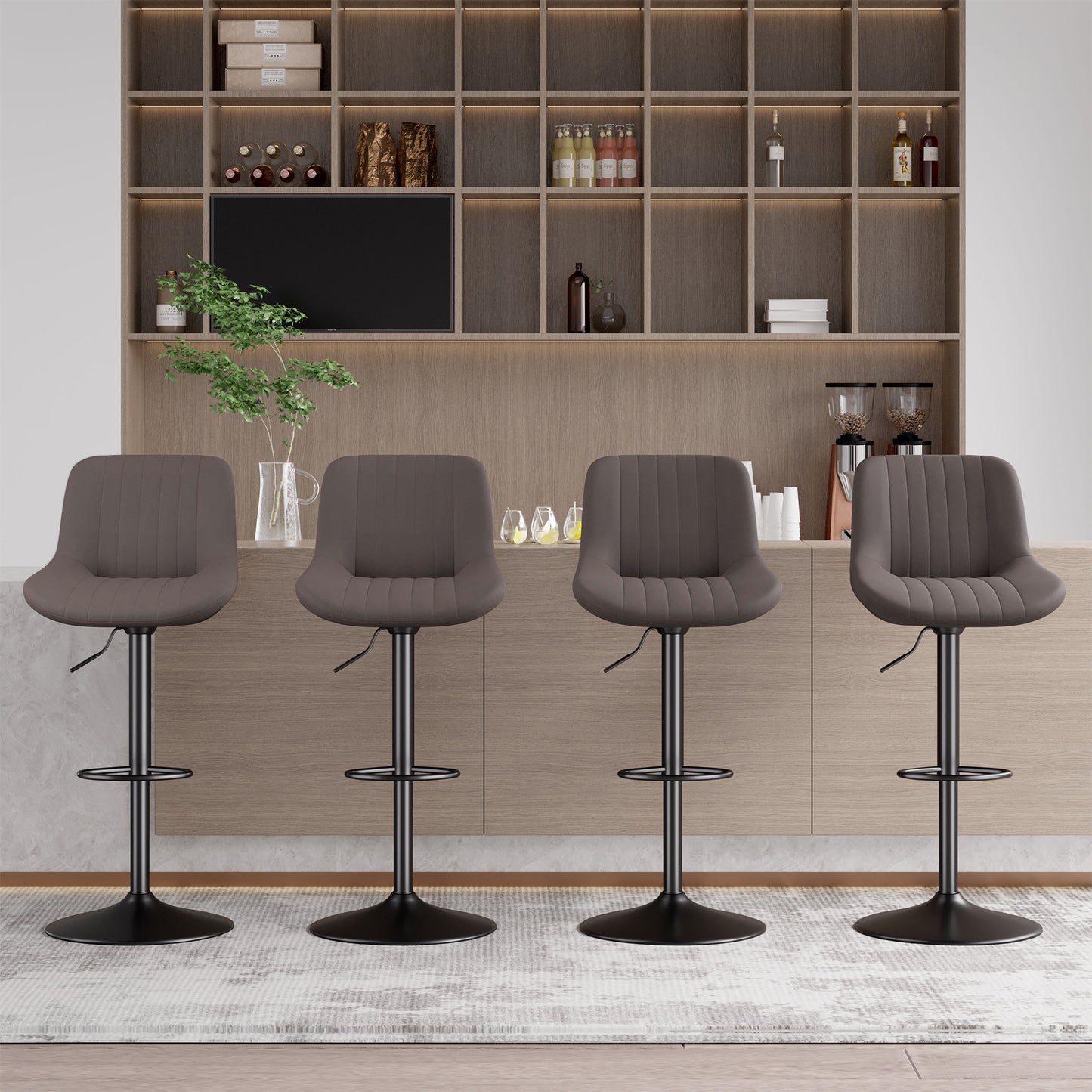 Bar Stools, Adjustable Modern Swivel Bar Stools With Backs, Counter Height Performance Fabric Island Chairs For Home Kitchen