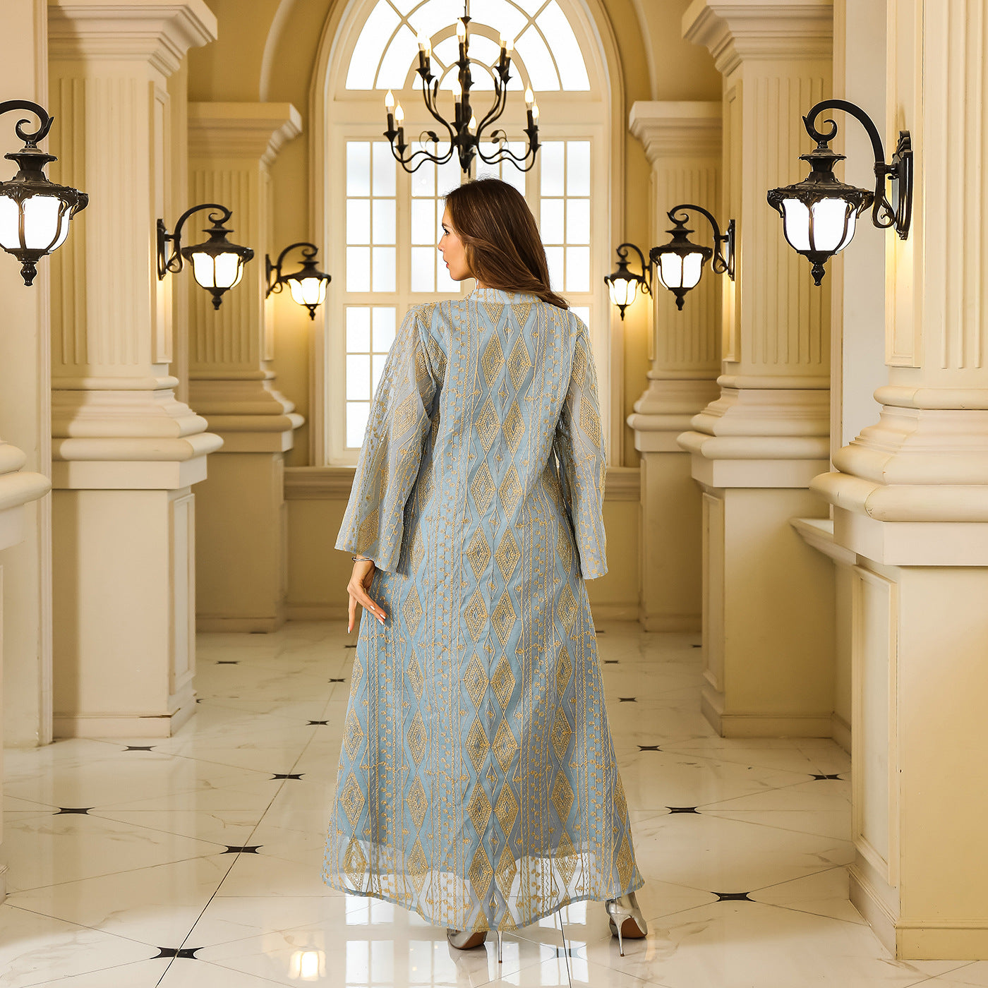 Muslim Middle Eastern Long Robe Women's Dubai Turkish Abaya Sequined Maxi Dress