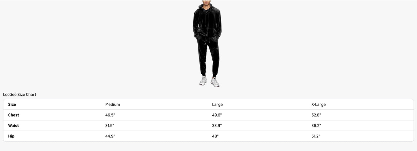 LecGee Velour Tracksuit Mens 2 Piece Velvet Hoodies Jacket Drawtsring Waistband Sweatpants Sweatsuits Set Casual Outfits