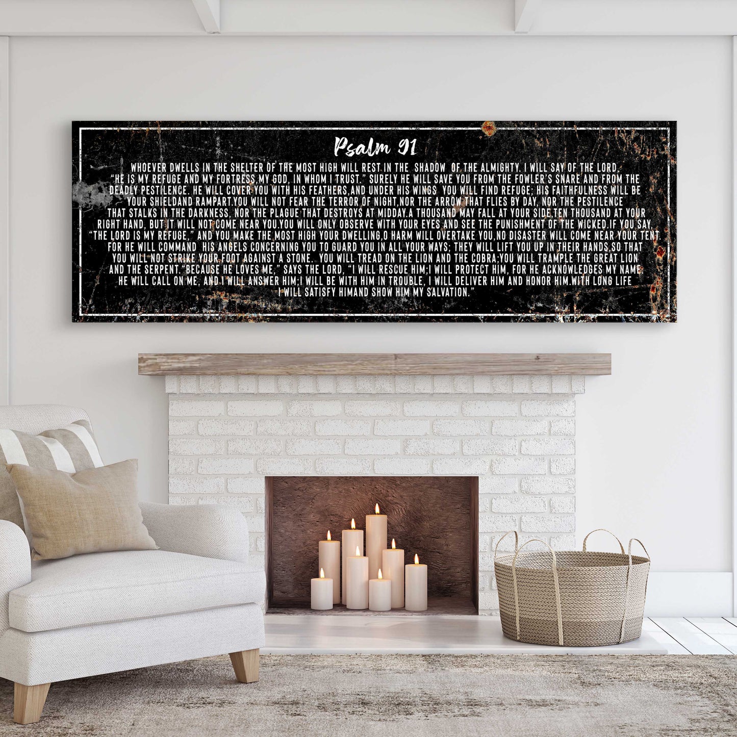 Psalm 91: He Is My Refuge โ Rustic Christian Wall Art for Living Room, Religious Decor for Home