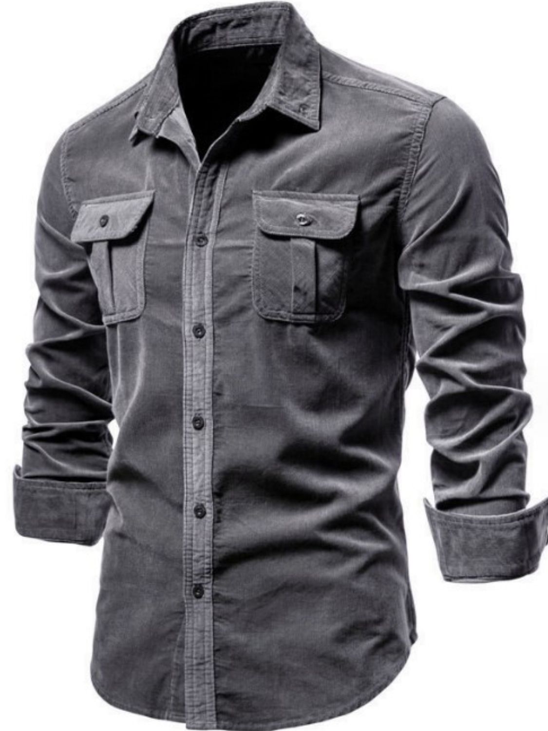 Men's Full Size Collared Neck Button Down Shirt with Chest Pockets Plus Size