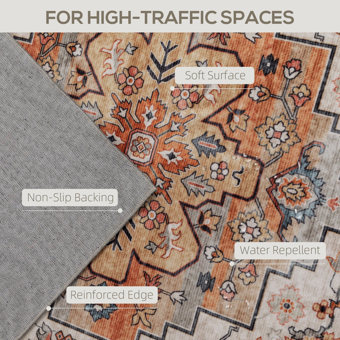 Area Rug 5x7, Machine Washable Rug, Non-Slip Boho Print Pattern Medallion Carpet For Living Room, Bedroom, Tawny Brown