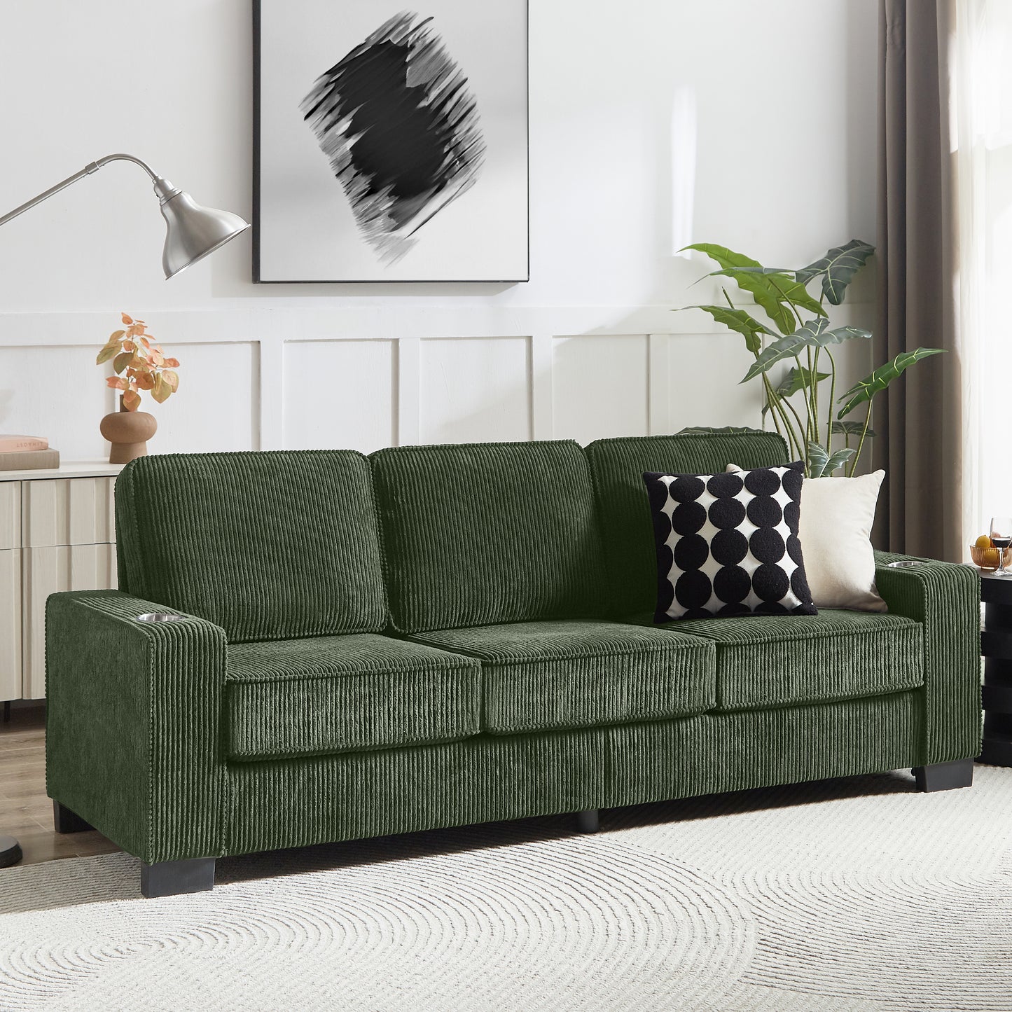 83.86 Corduroy Fabric Sofa,Modern Compressed Couch,3 Seater Sofa, Furniture For Living Room,Bedroom,office ,Green