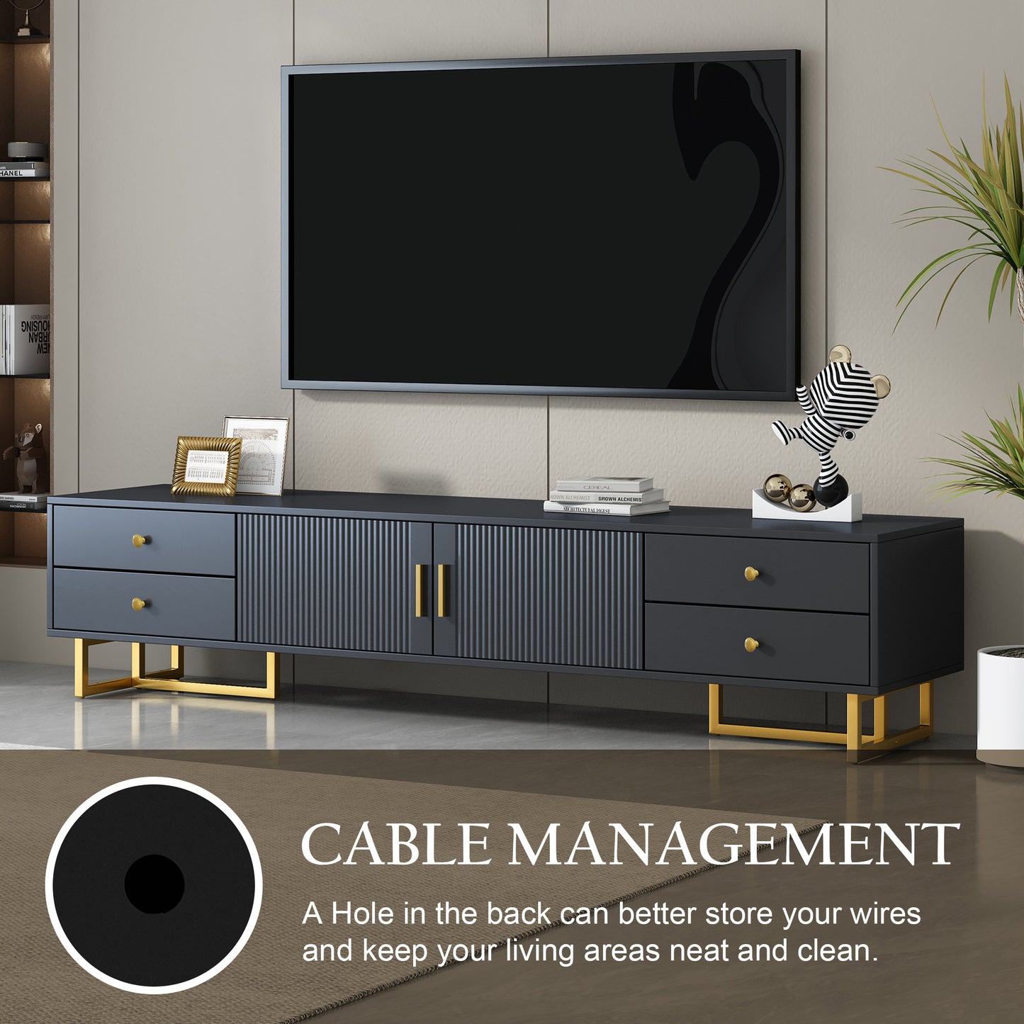 VIBE HAUS TV Stand For 65 Inch TV, Entertainment Center TV Media Console Table, Modern TV Stand With Storage, TV Console Cabinet Furniture For Living Room