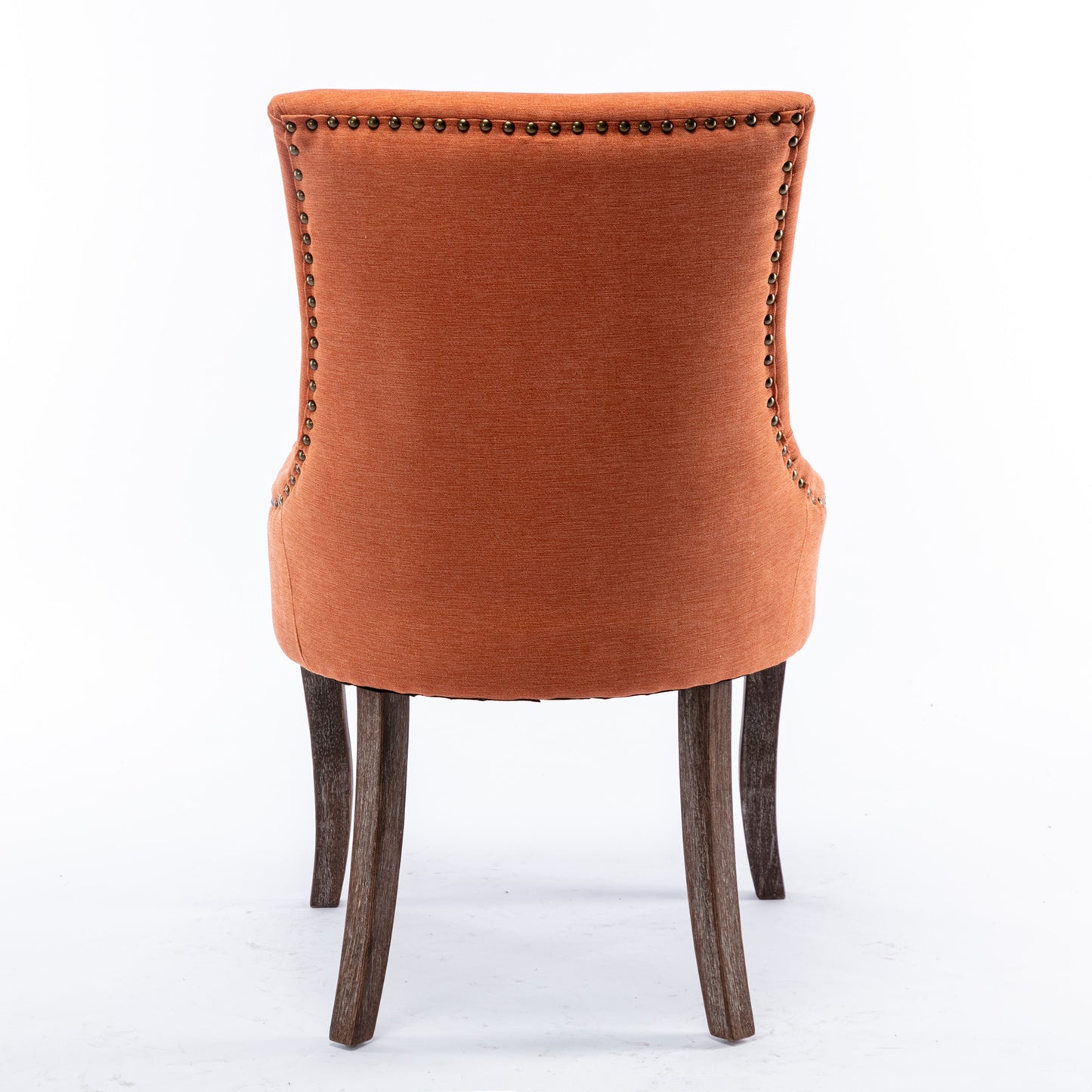 AA Furniture,Ultra Side Dining Chair Thickened Fabric Chairs With Neutrally Toned Solid Wood Legs Bronze Nail Head Set Of 2 Orange