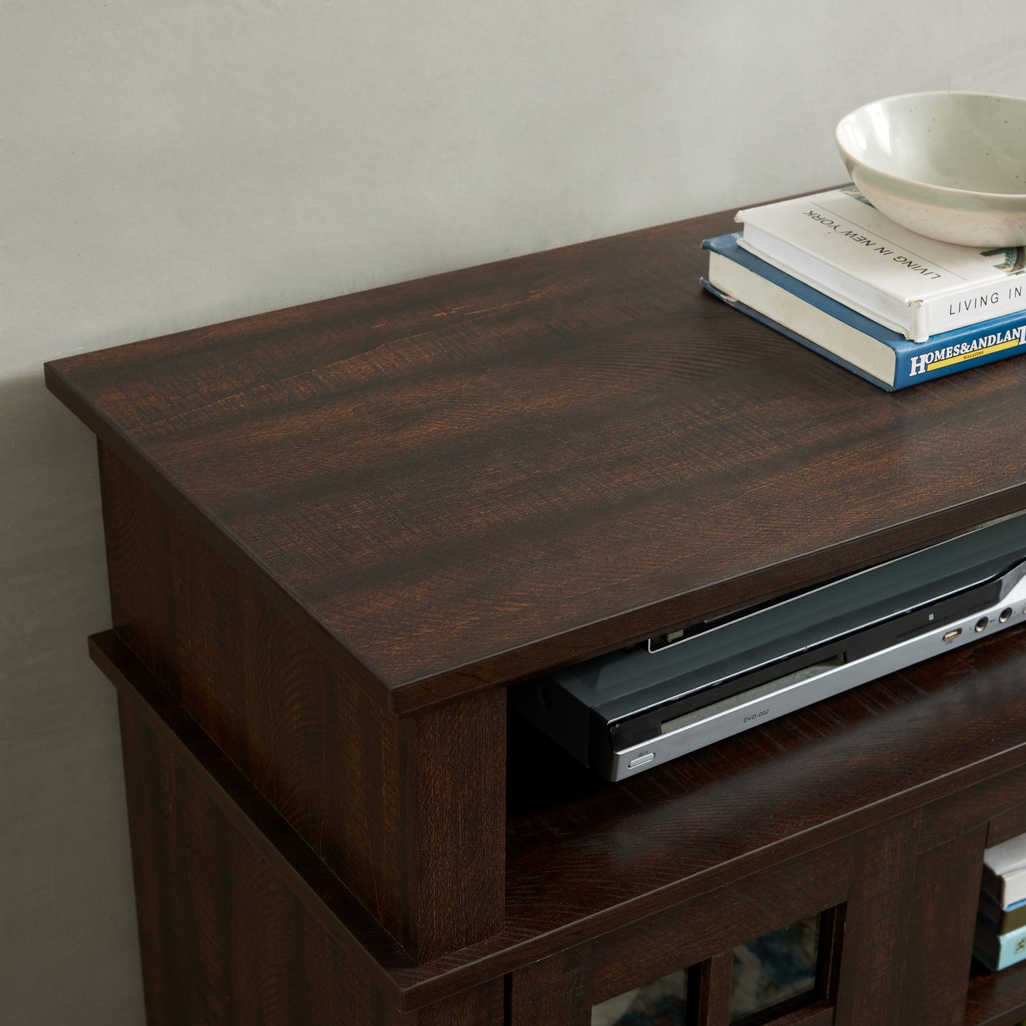 Classic TV Media Stand Modern Entertainment Console For TV Up To 65 With Open And Closed Storage Space, Espresso, 58.25Wx15.75Dx32H