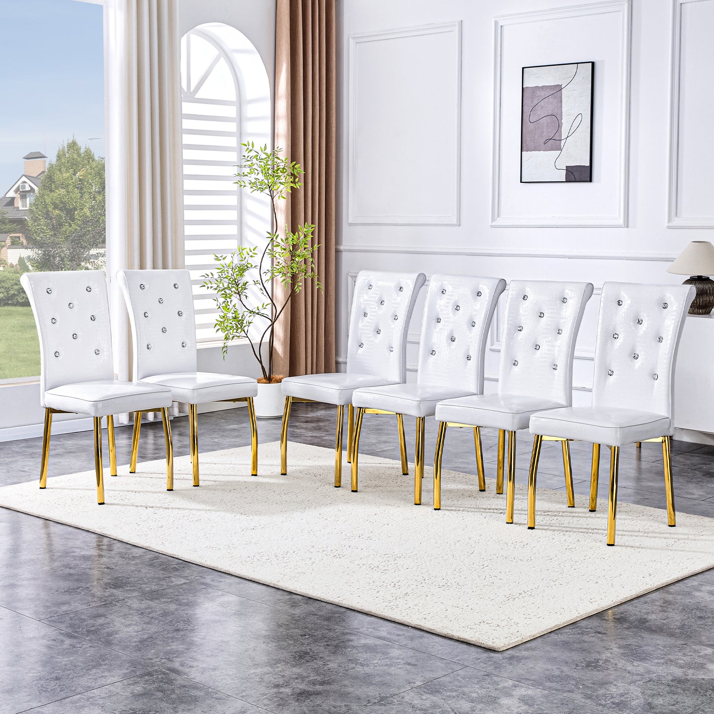 Set Of 4,Retro Alligator Skin Upholstered Dining Chairs,with Crystal Buckle Design And Faux Leather Design,a Touch Of Elegance And Mystery To The Dining Area.Gold Plated Metal Feet
