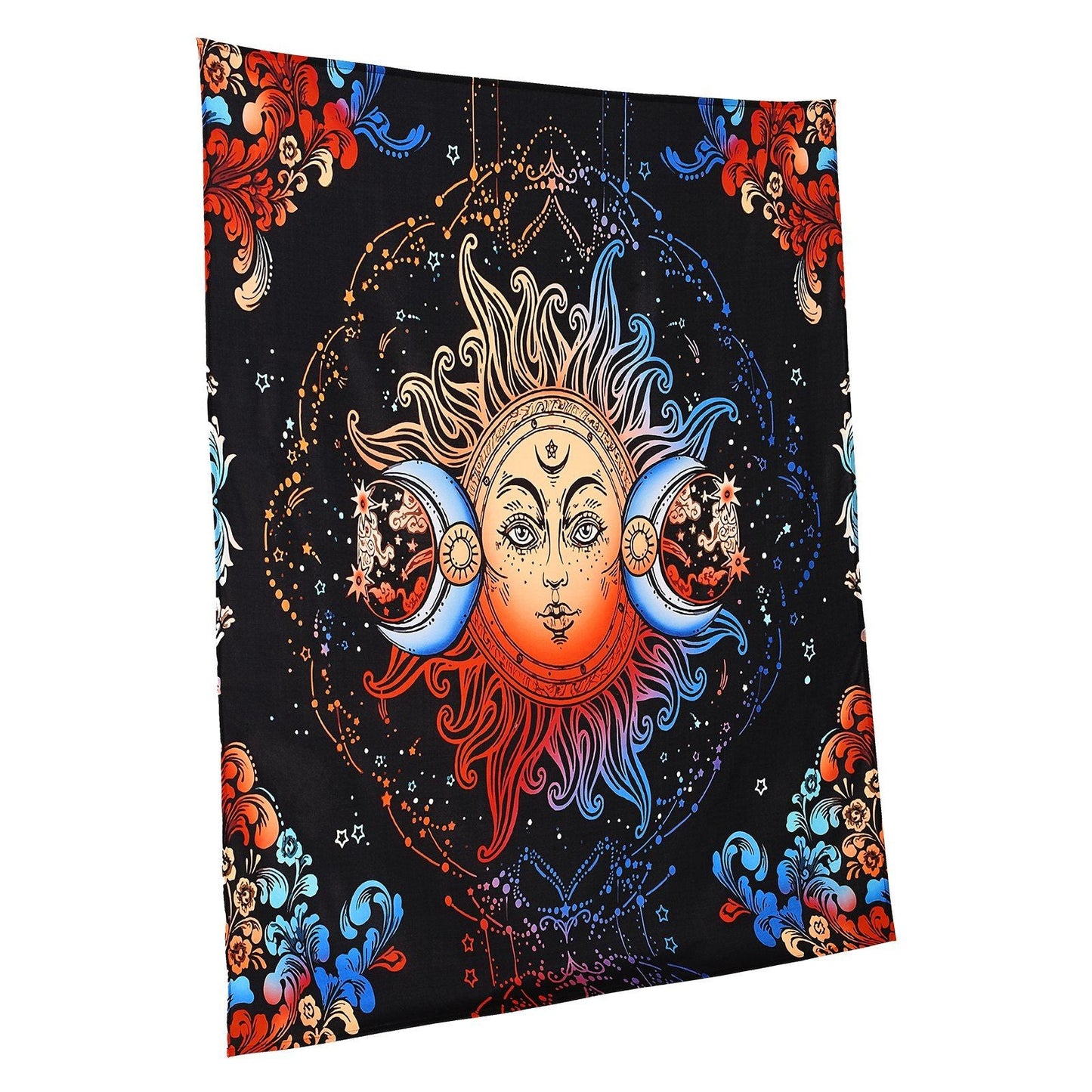 Sun and Moon Tapestry Psychedelic Mystic Floral Aesthetic Vintage Tapestry