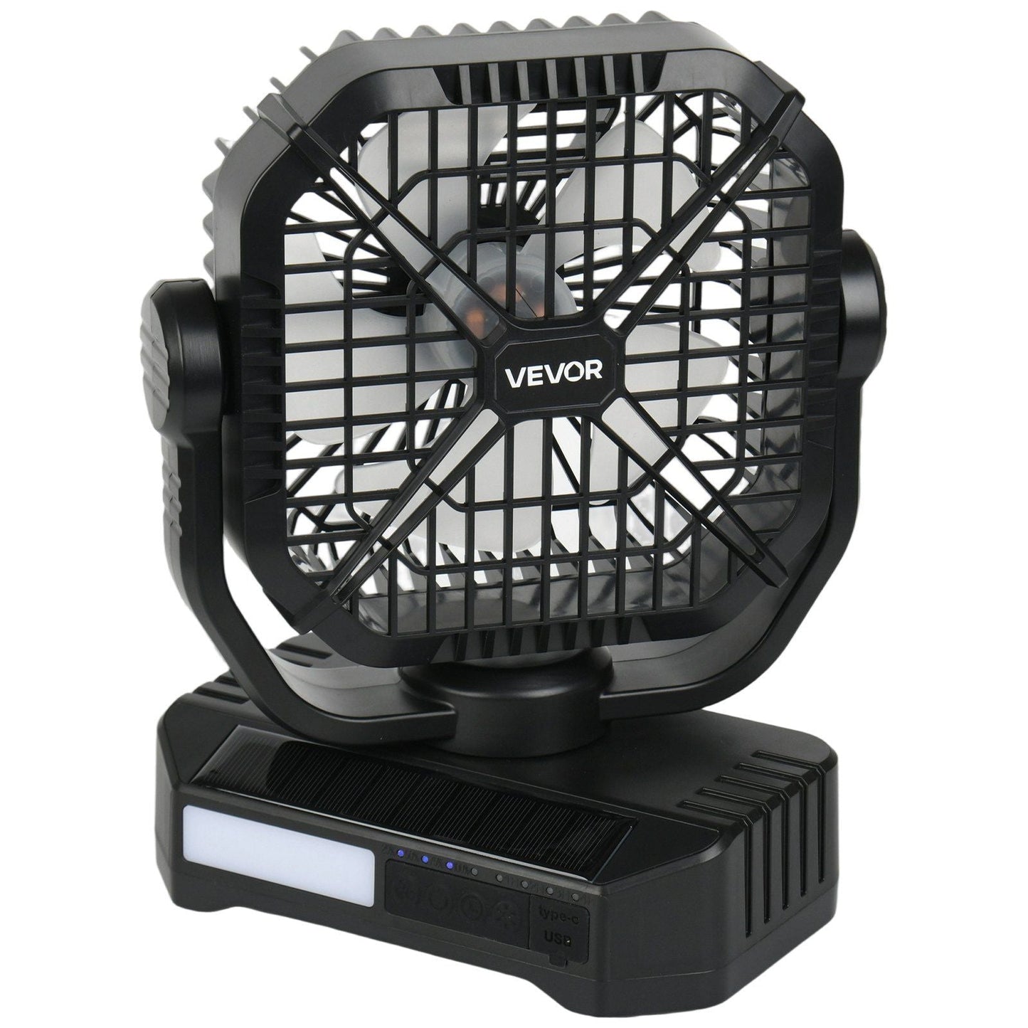 10400mAh Solar Fan Camping Fan with Solar Panel LED Lantern 7W 8 Inch