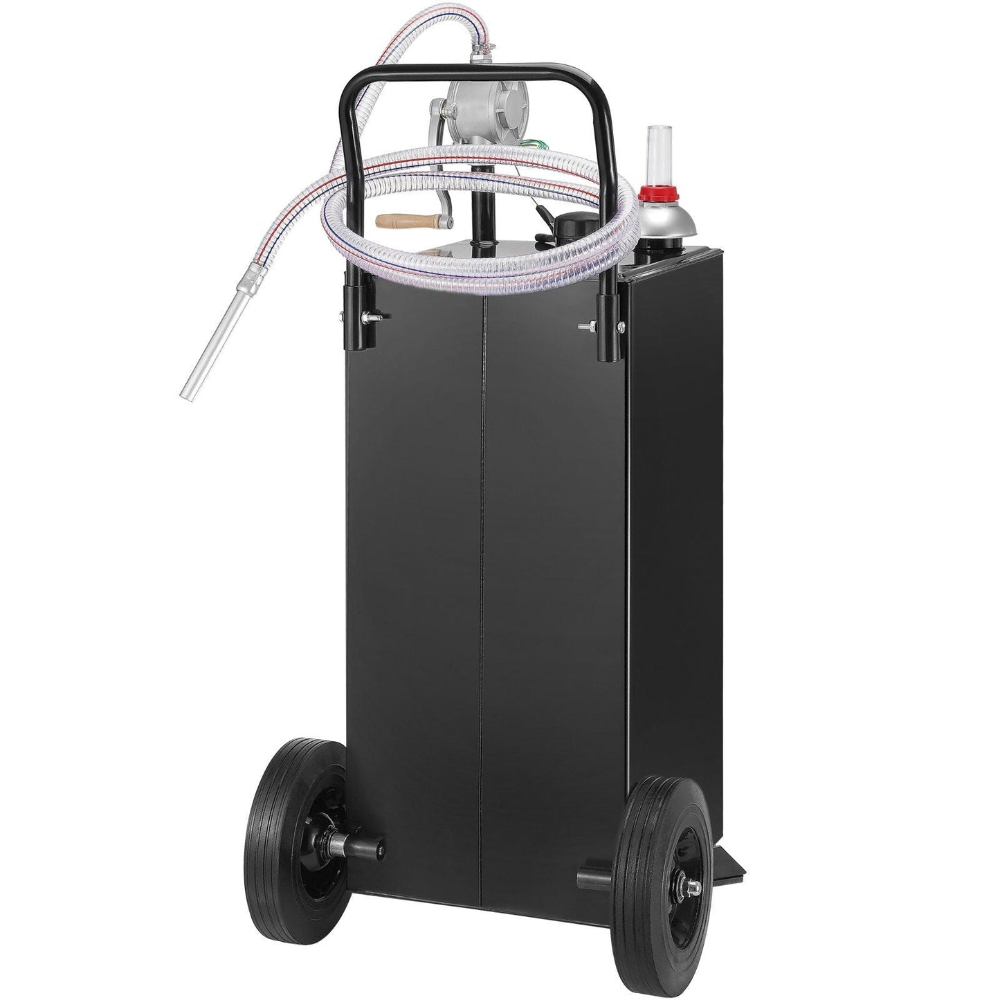 30 Gallon Gas Caddy, Fuel Storage Tank with Wheels, Portable Fuel Caddy with Manuel Transfer Pump, Gasoline Diesel Fuel Container for Cars, Lawn Mowers, ATVs, Boats, More, Black