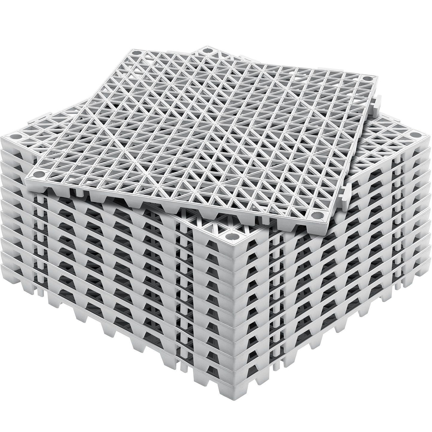 Modular Interlocking Cushion, 12 Pack 12" x 12" Splicing Drainage Mats, PVC Interlocking Drainage Floor Tiles, Non-Slip Drainage Holes for Restroom, Bathroom, Kitchen, Pool, Wet Areas, Gray
