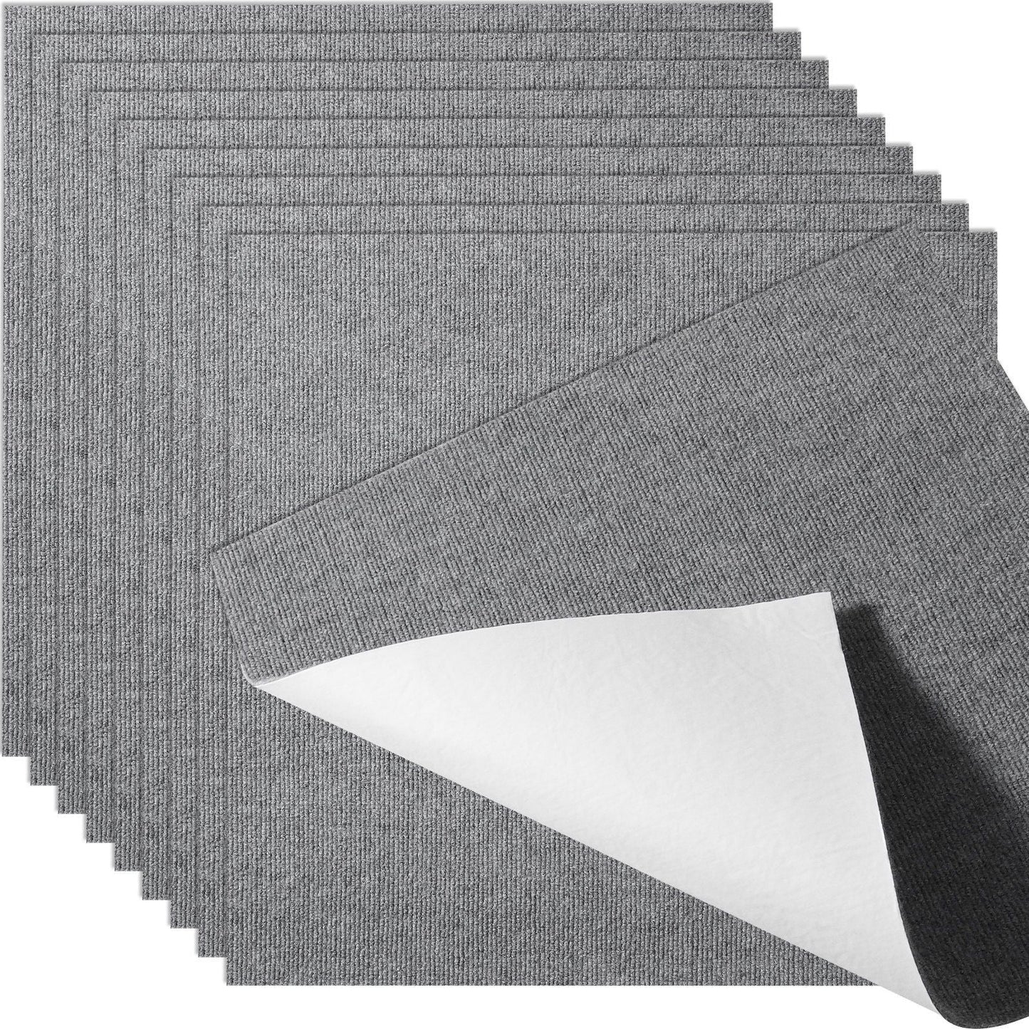 Carpet Tiles Peel and Stick, 24' x 24' Squares Self Adhesive Carpet Floor Tile, Soft Padded Carpet Tiles, Easy Install DIY for Bedroom Living Room Indoor Outdoor (9Tiles, Light Gray)